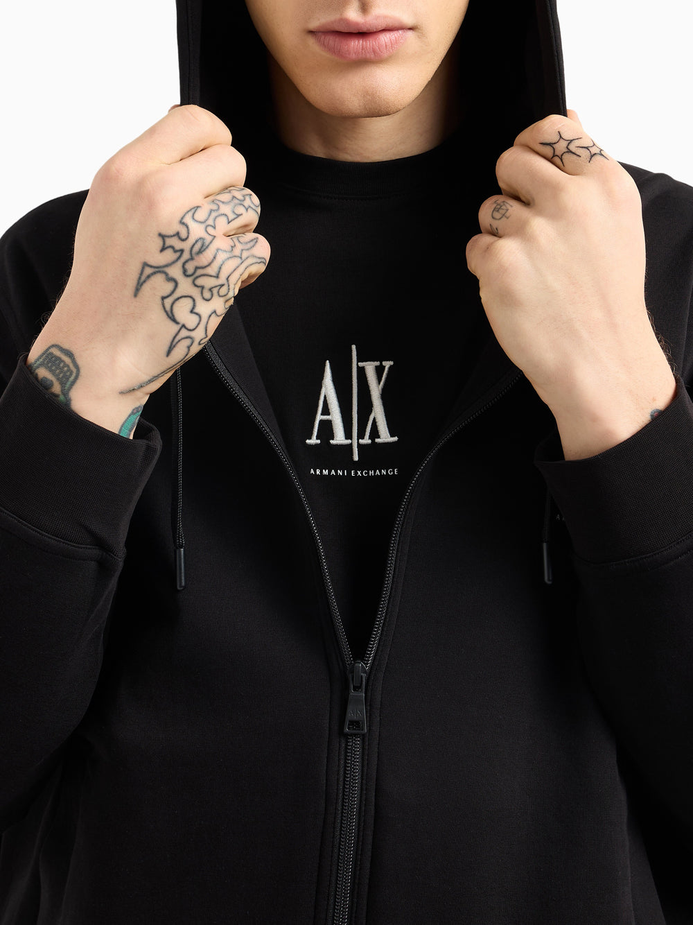 Felpa Full-Zip con Cappuccio Felpa con zip e logo ricamato XM000371 Black