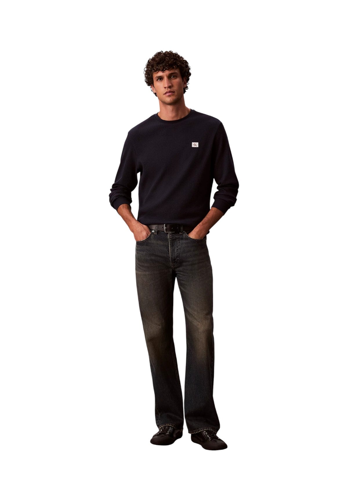 T-shirt a Maniche Lunghe Waffle Badge Crew LV040EM217 Dark sapphire