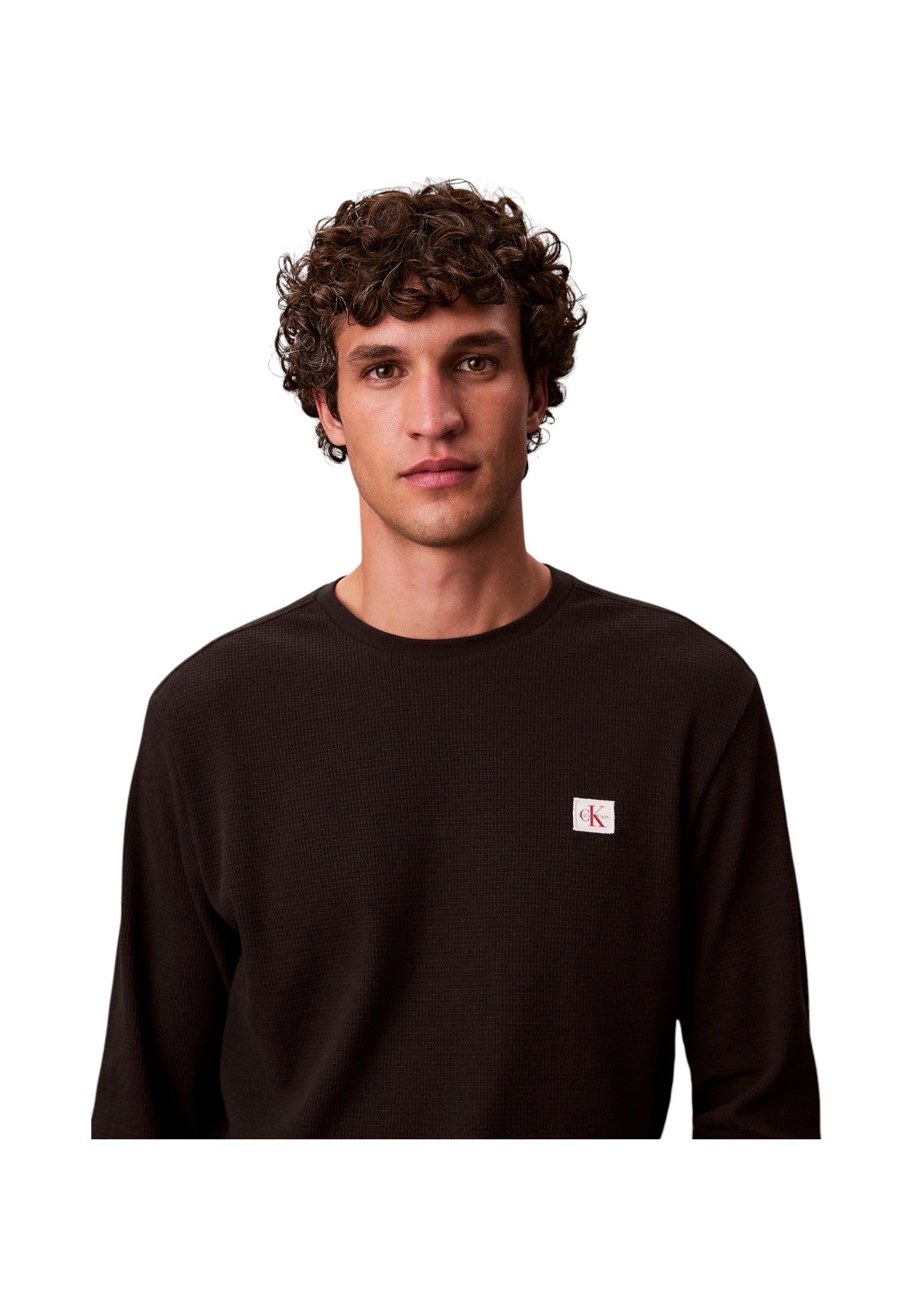 T-shirt a Maniche Lunghe Waffle Badge Crew LV040EM217 Black