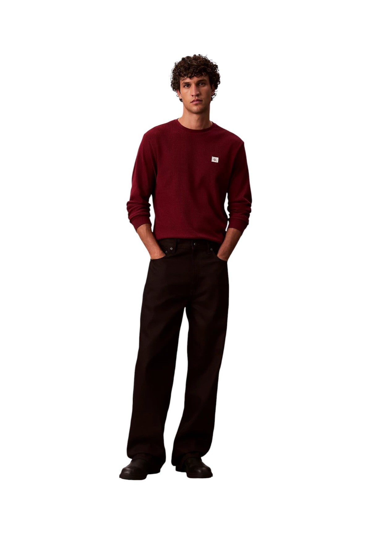 T-shirt a Maniche Lunghe Waffle Badge Crew LV040EM217 Renaissance Red