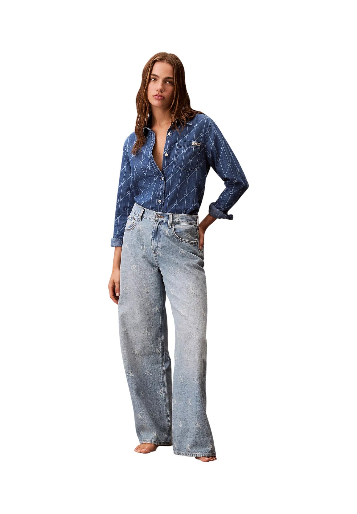 Jeans The Wide Leg Ck Dist LV047C785G Ck Distressed Indigo