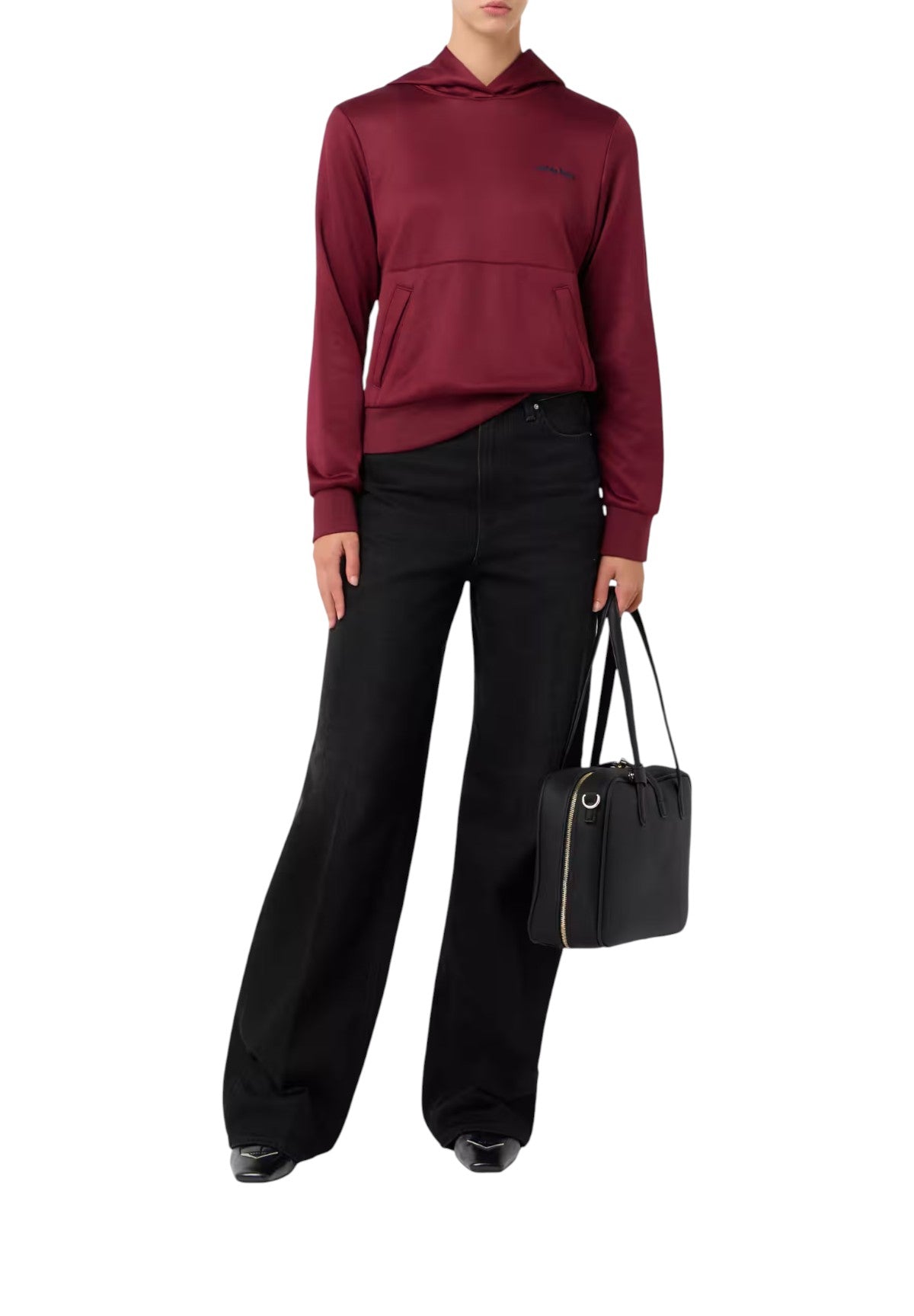 Felpa Pullover con Cappuccio High Shine in French Terry LV144C223G Deep Rouge