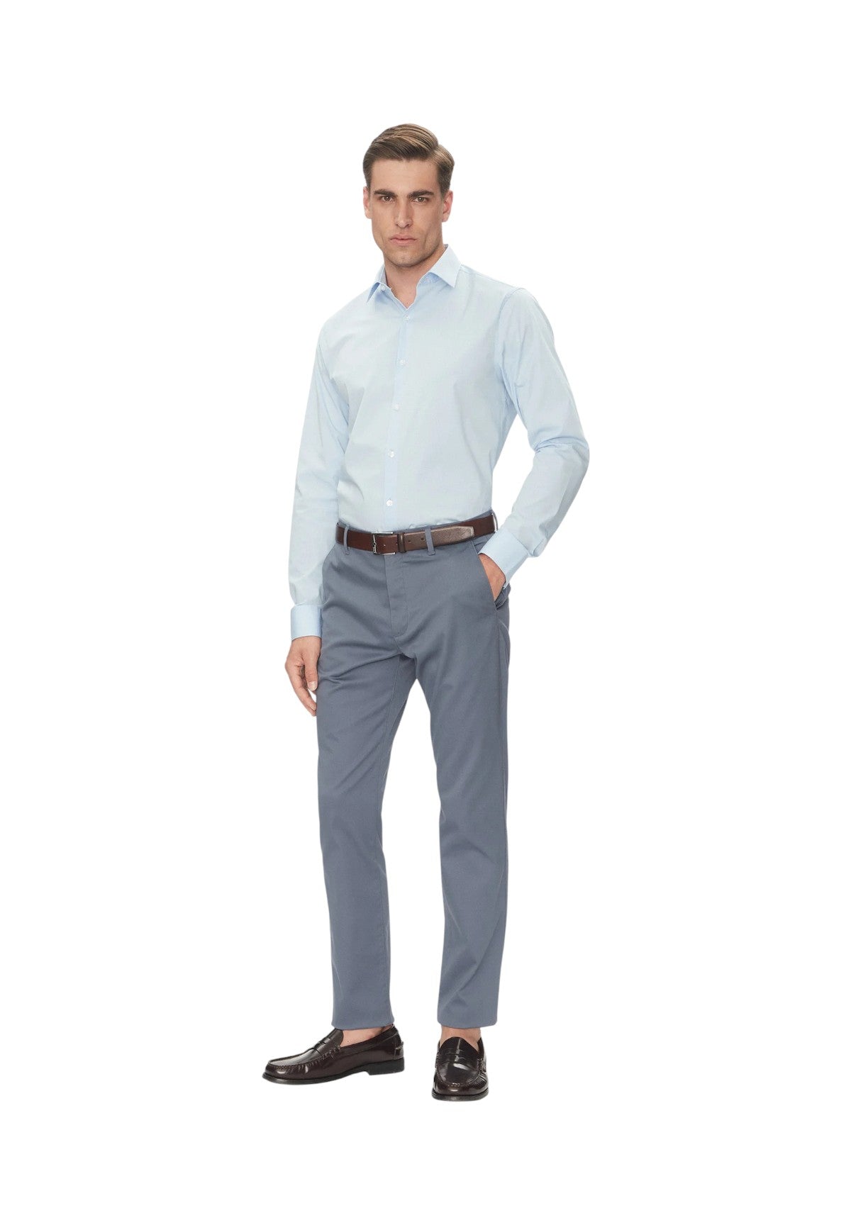 Camicia a Maniche Lunghe Slim Essential Poplin LV019EU000 Calm Blue