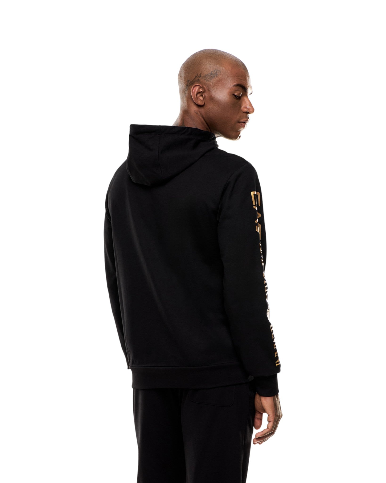 Felpa Pullover con Cappuccio 7M000568 Black, Gold