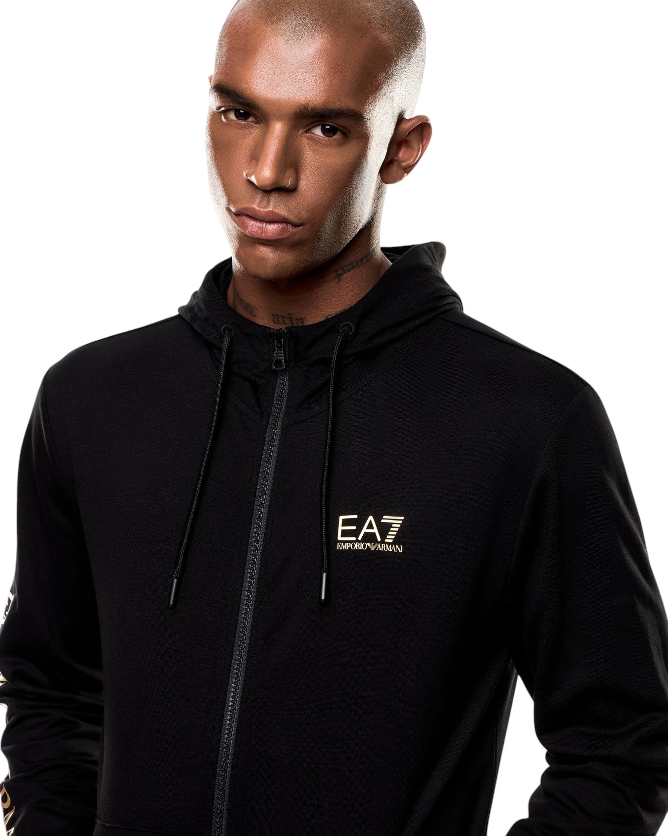 Felpa Pullover con Cappuccio 7M000568 Black, Gold