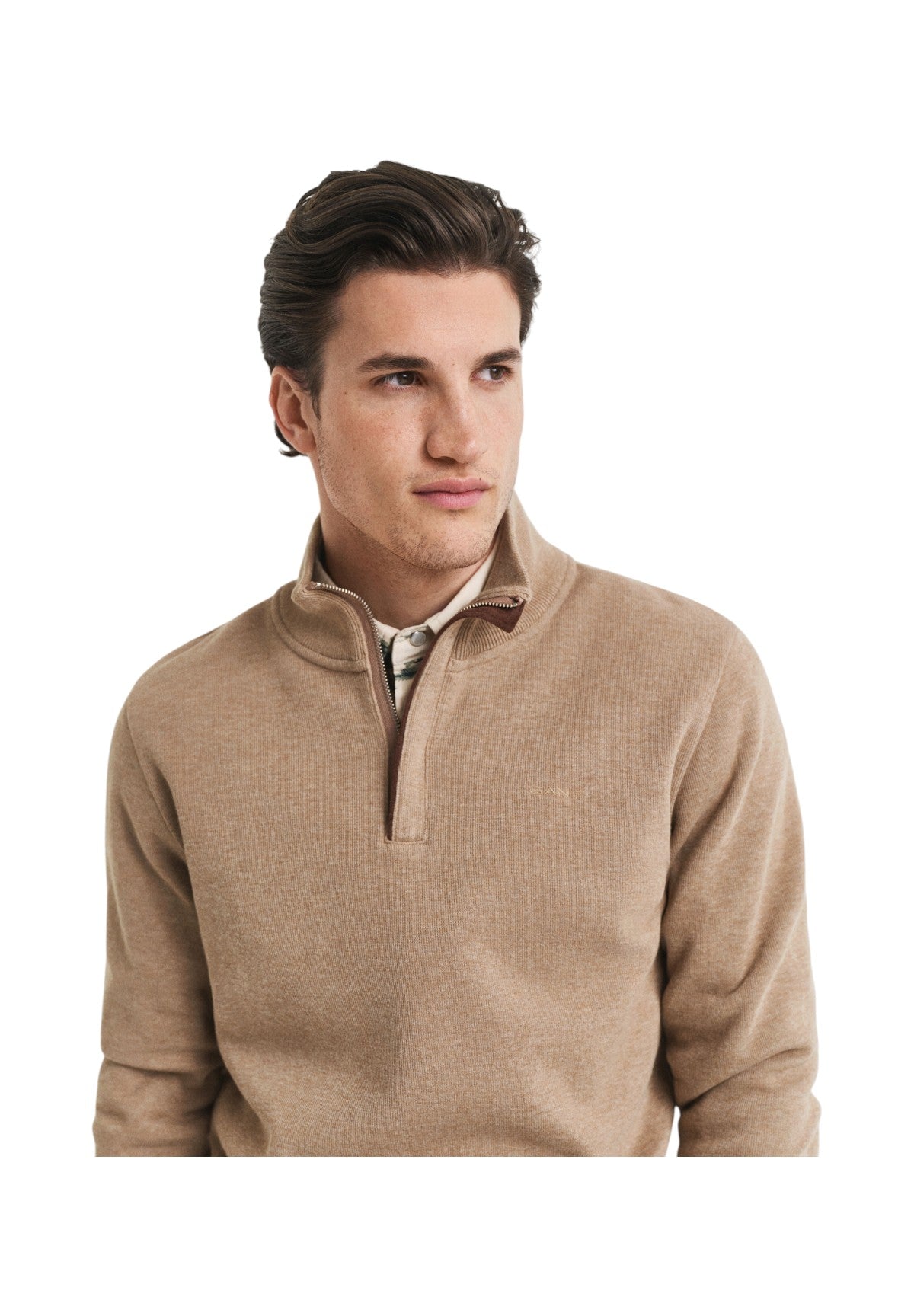 Maglione Collo Alto Ribbed Half Zip 2068028 Khaki Mel