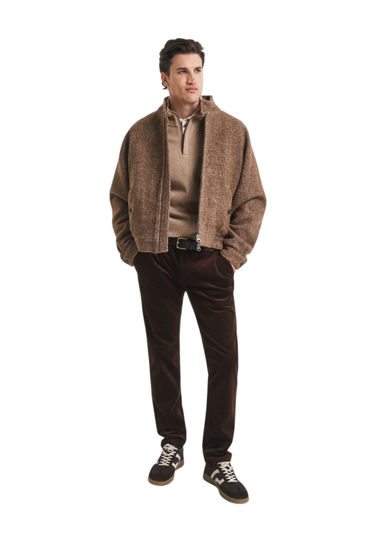 Maglione Collo Alto Ribbed Half Zip 2068028 Khaki Mel