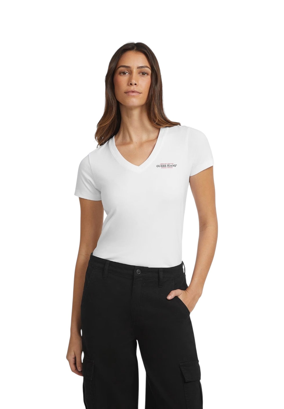 T-shirt con Scollo a V W4YI23 Pure White