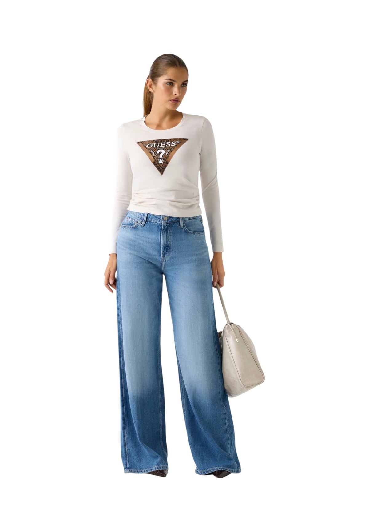 T-shirt a Maniche Lunghe Leo Triangle W5BI75 Cream White