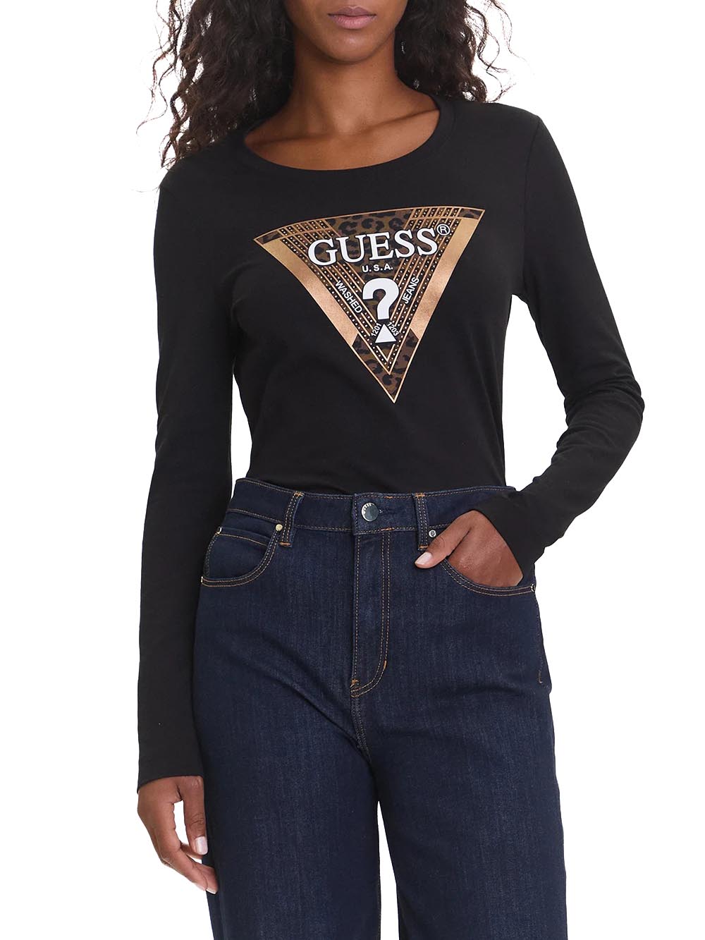 T-shirt a Maniche Lunghe Leo Triangle W5BI75 Jet Black A996