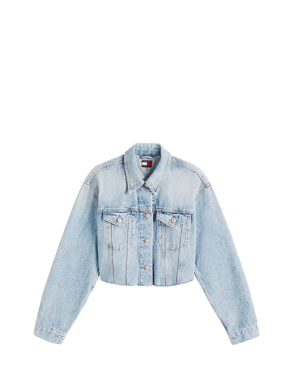 Giubbino di Jeans Croppd Trckr Jkt Rwb DW0DW21063 Denim Mid Light Blue