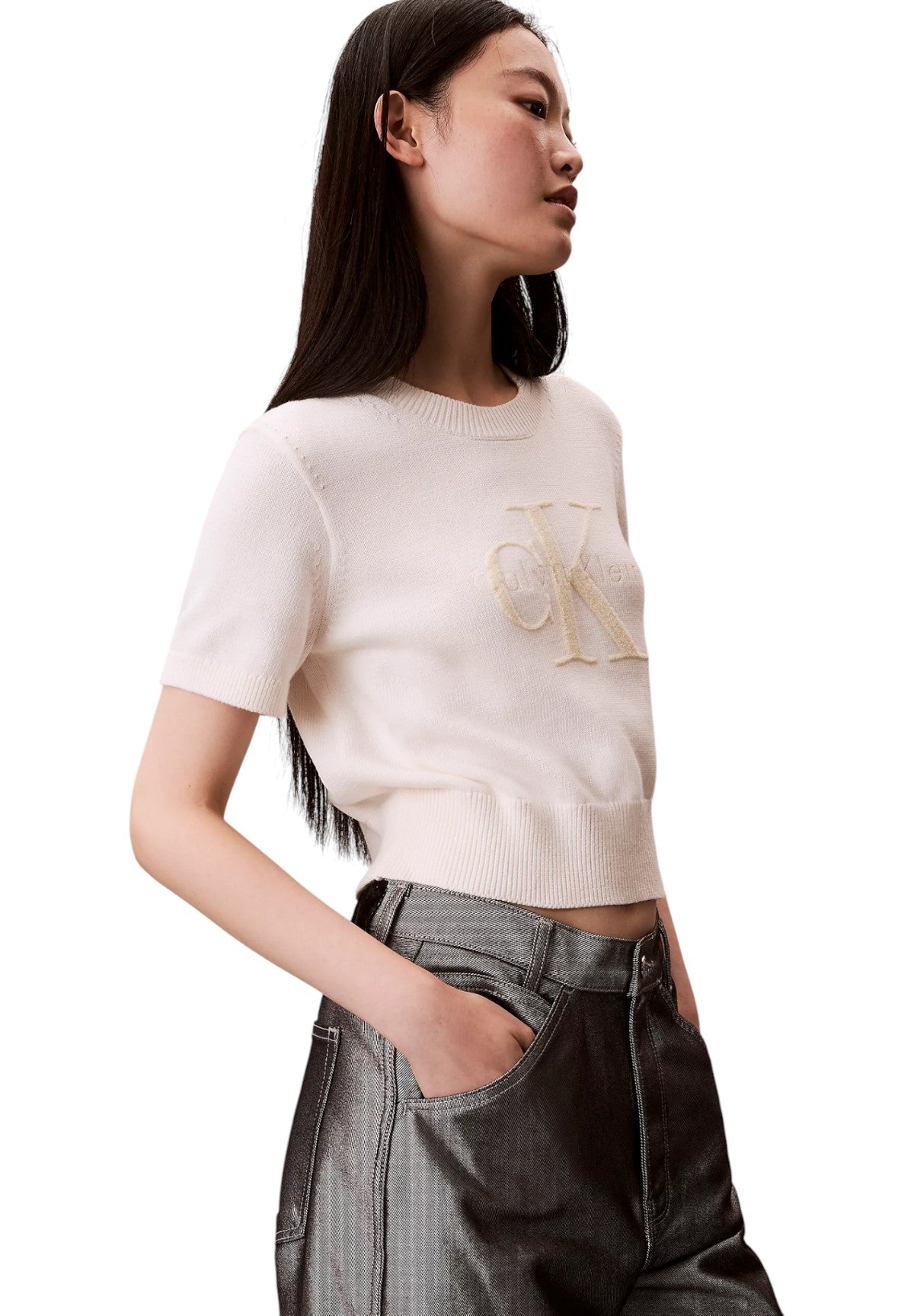 Maglia Chunky Cotton Graphi LV044E306G White Greige