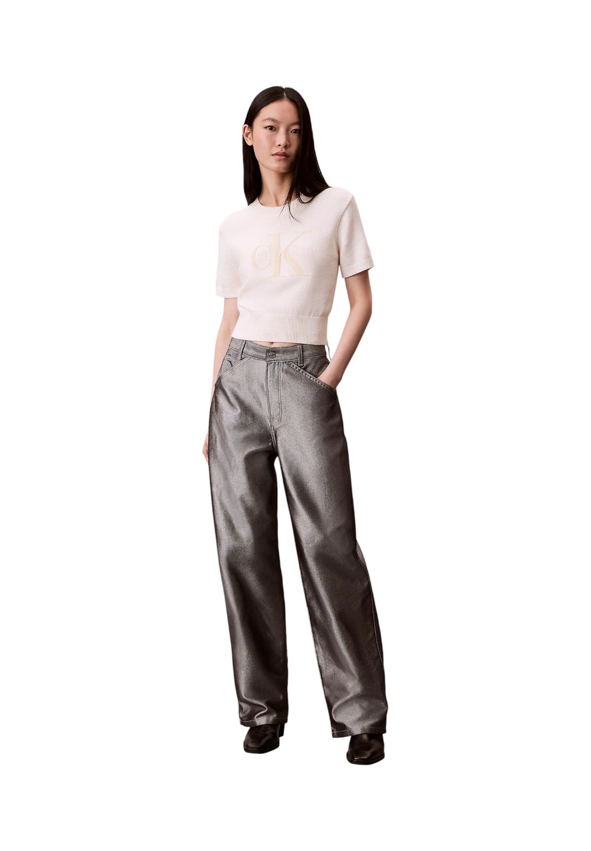 Maglia Chunky Cotton Graphi LV044E306G White Greige