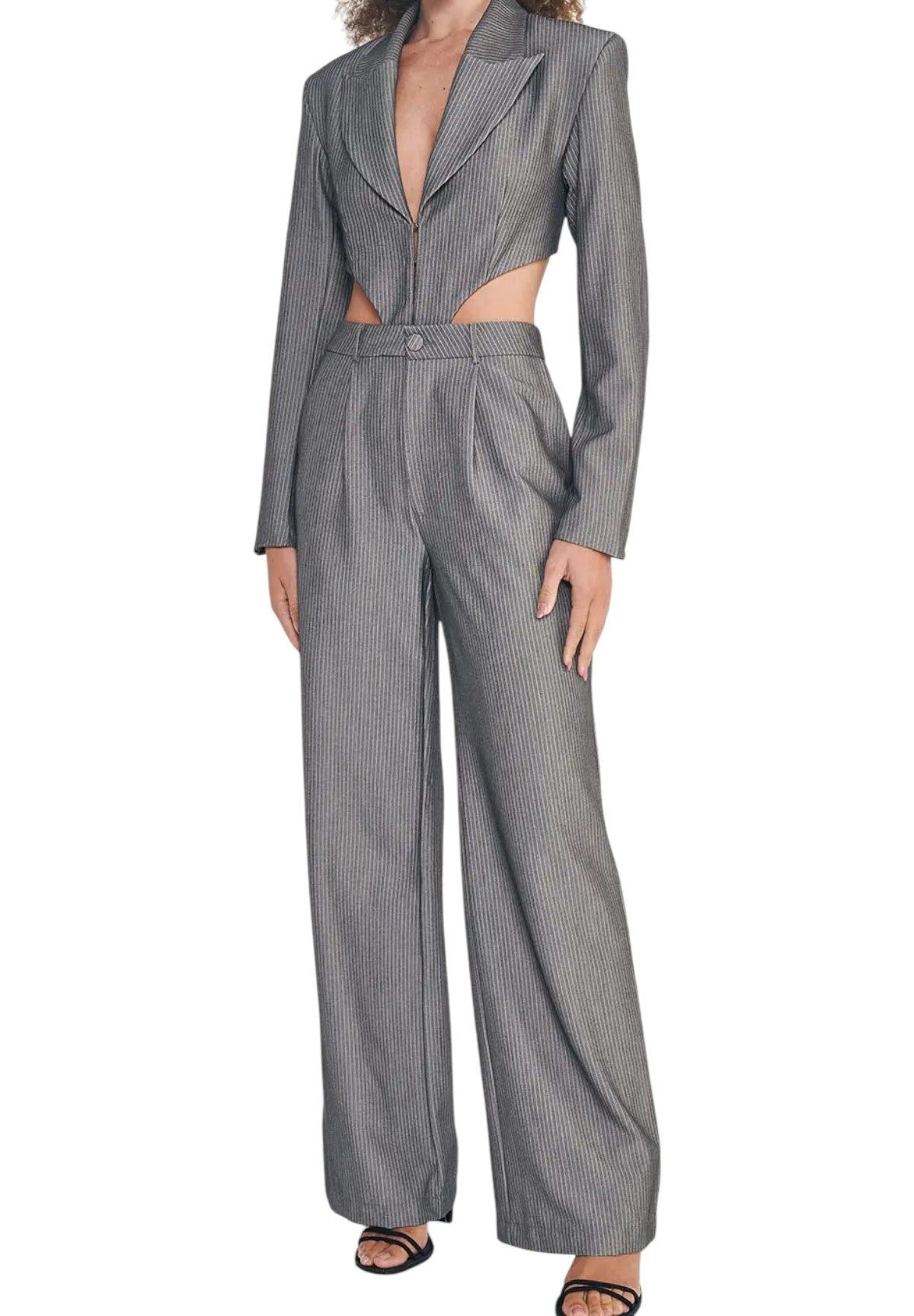 Coordinato completo gessato c/top 540101464 Grigio