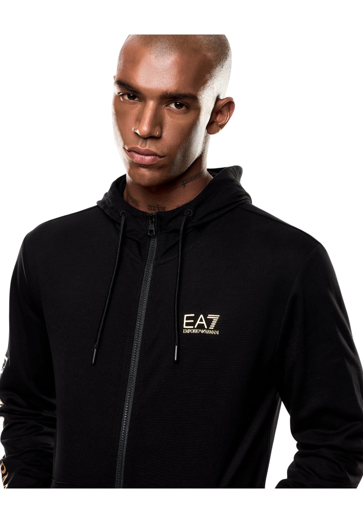 Felpa Pullover con Cappuccio 7M000568 Black, Gold