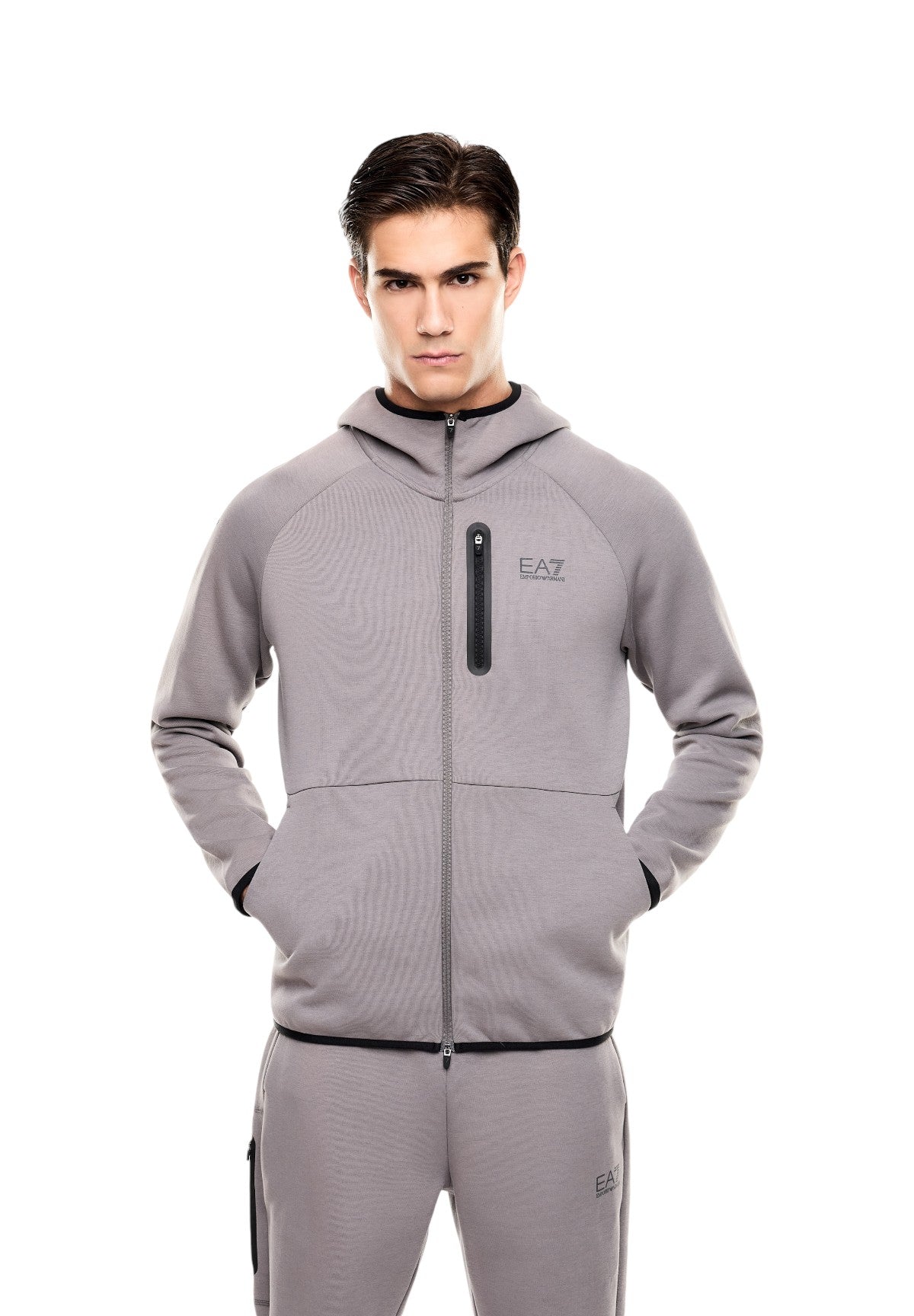 Felpa Full-Zip con Cappuccio 7M001598 Smoked Pearl