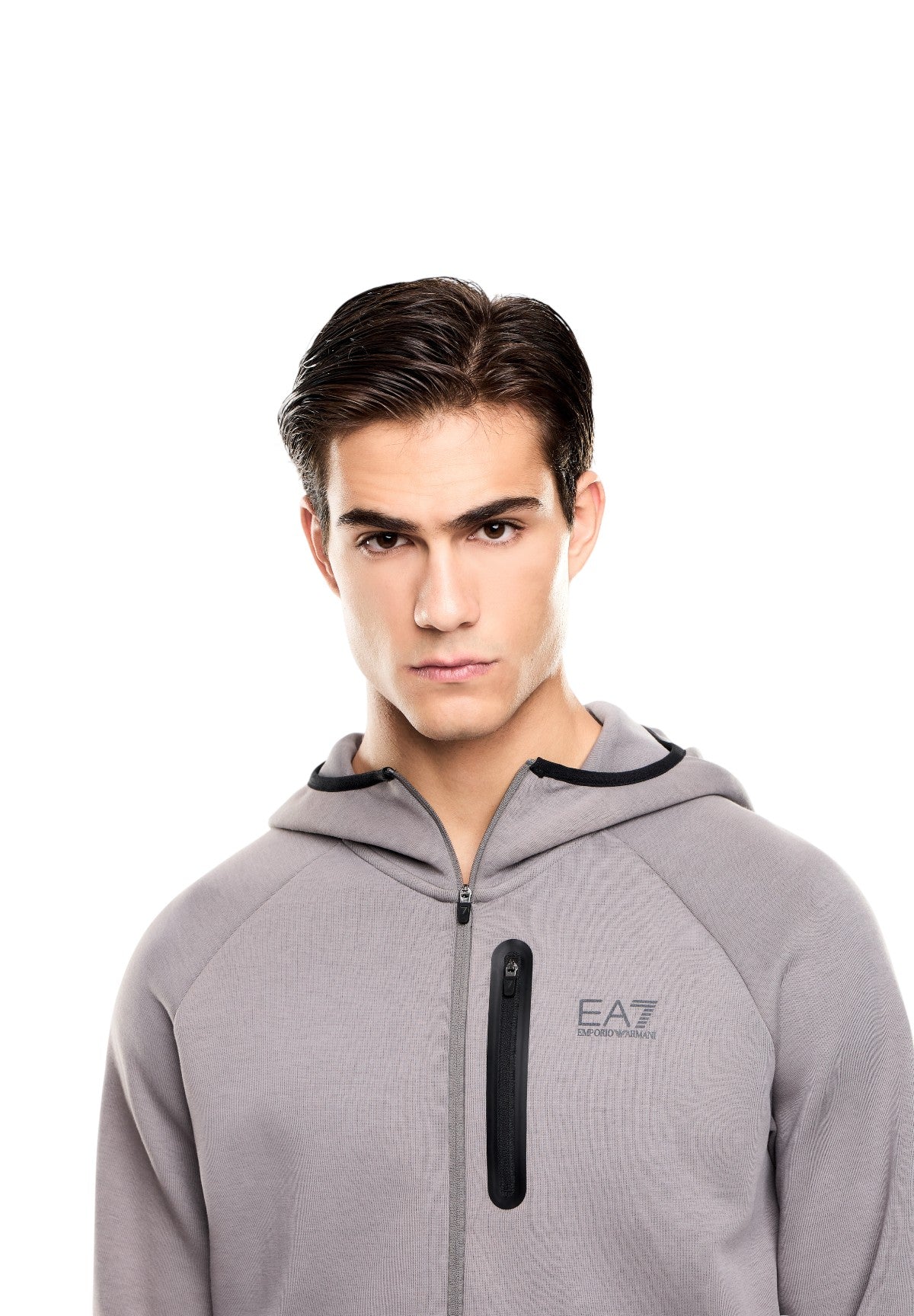 Felpa Full-Zip con Cappuccio 7M001598 Smoked Pearl