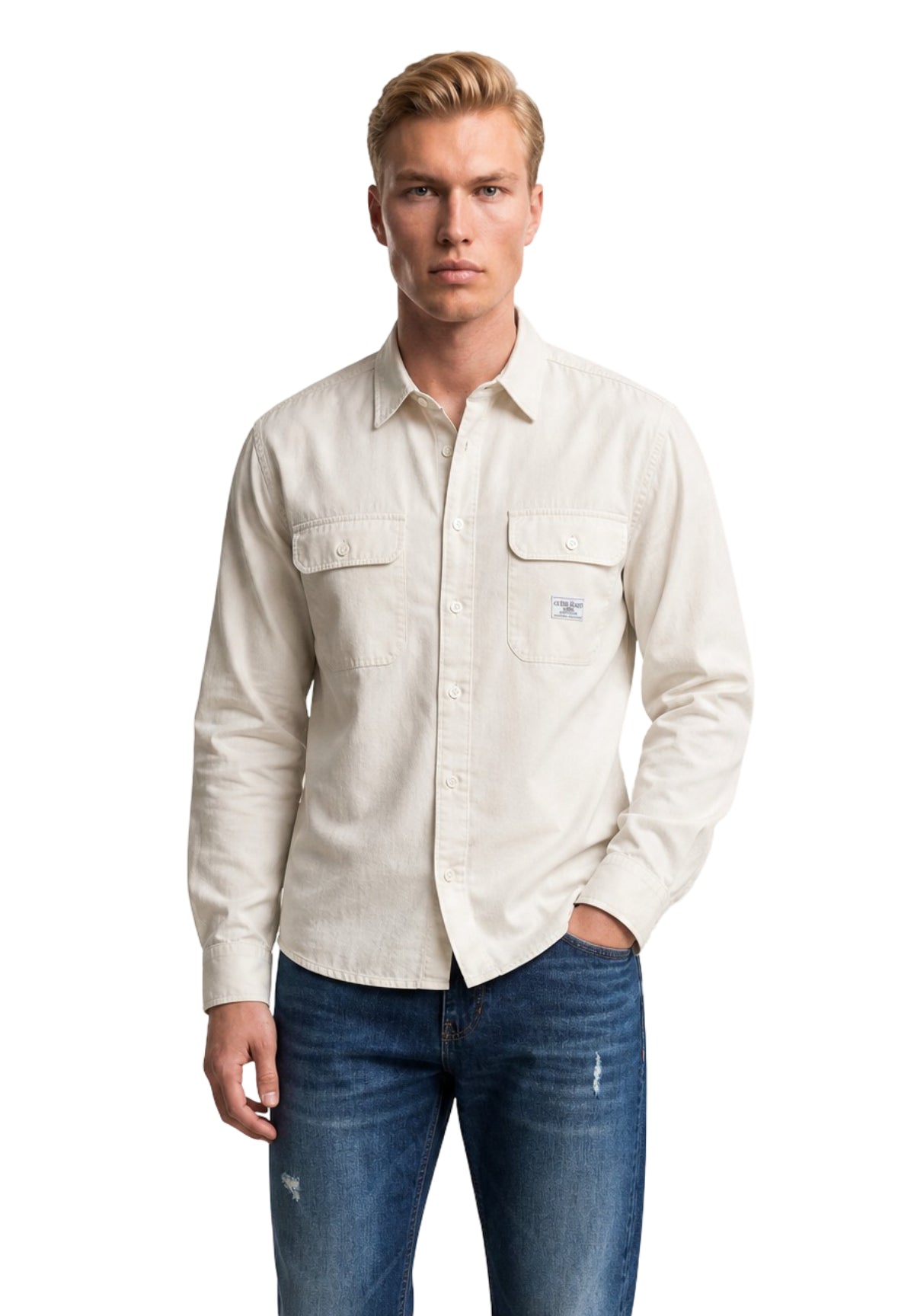 Camicia a Maniche Lunghe Gj Ls Boxi Cropped Pocket Shir M6RH60 Spirit White
