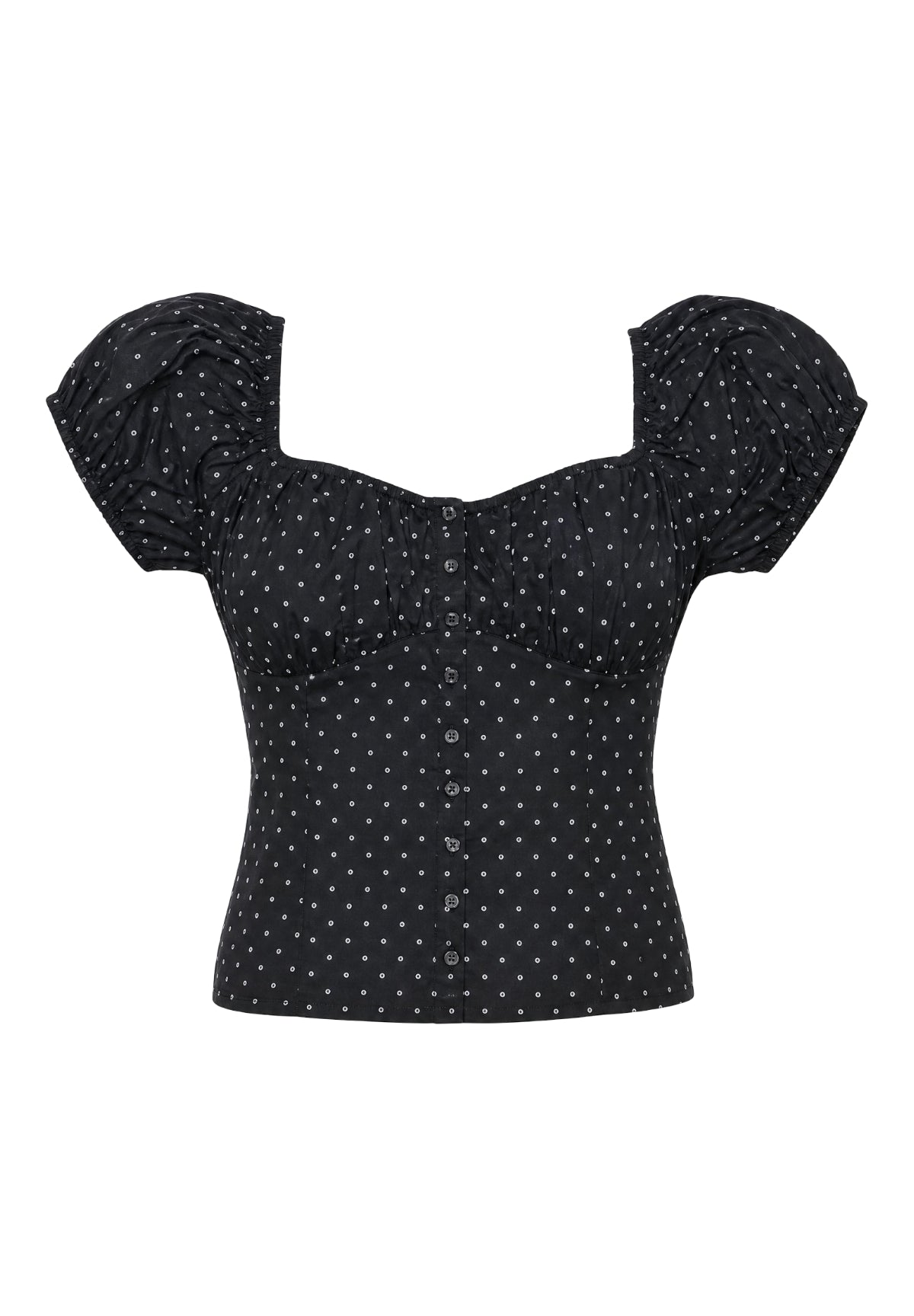 Top Gj Pleated Button Up Blouse W6GHC6 White Polka Dots Aop