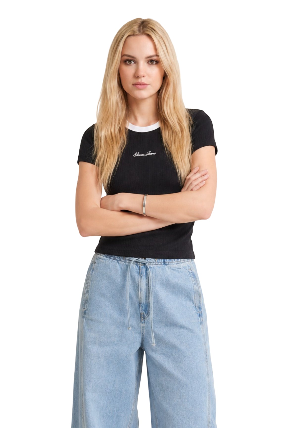 T-shirt a Maniche Corte Gj Sl Cn Embro Ringer Tee W6GPA9 Jet Black A996