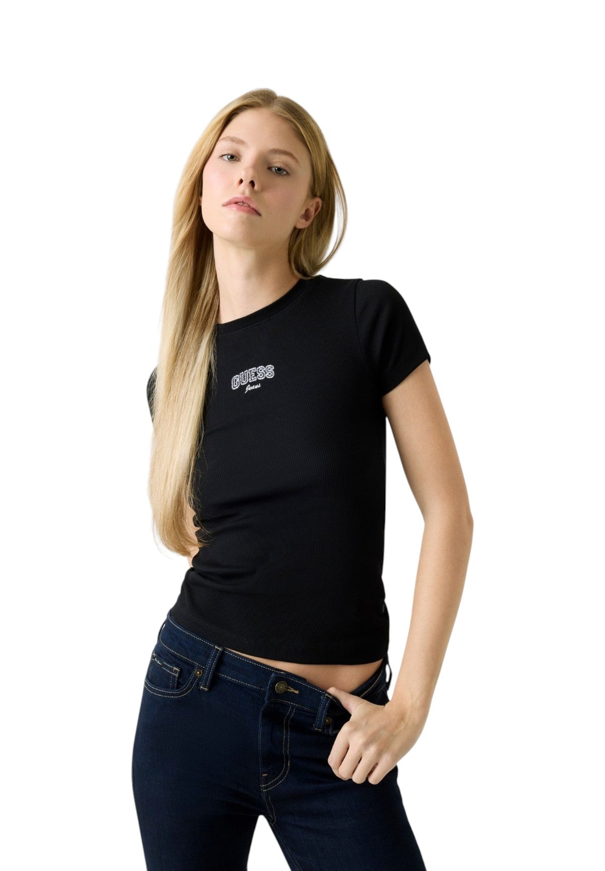T-shirt a Maniche Corte Gj Sl Cn Embro Slim Tee W6RP21 Jet Black A996
