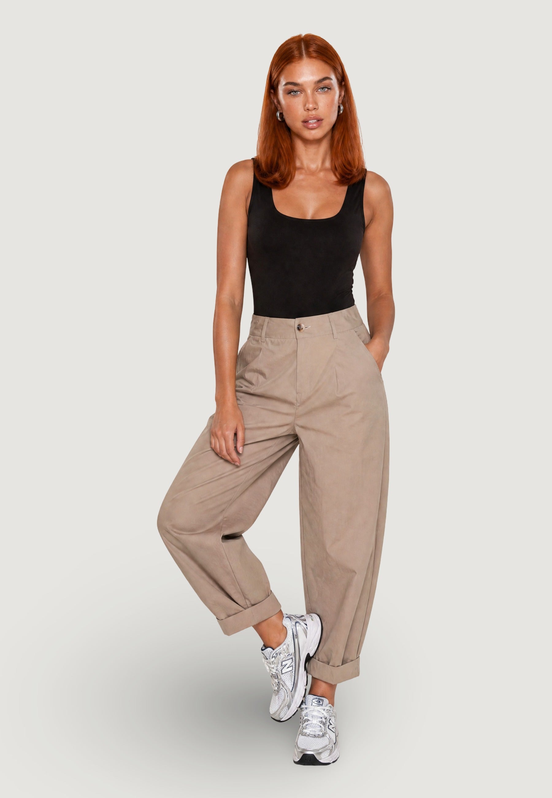 Pantaloni pantalone barrell cotone 13568 Beige