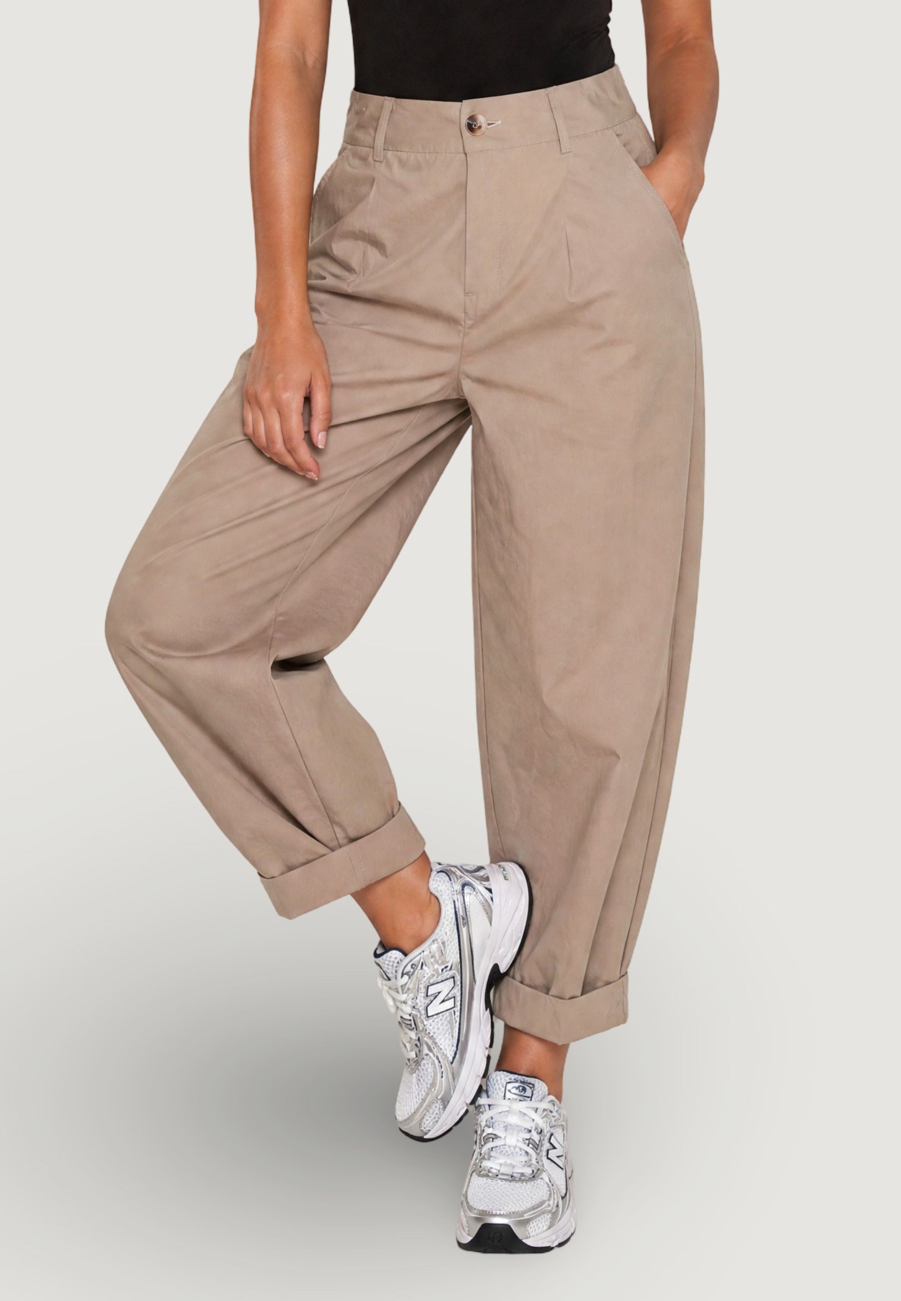 Pantaloni pantalone barrell cotone 13568 Beige