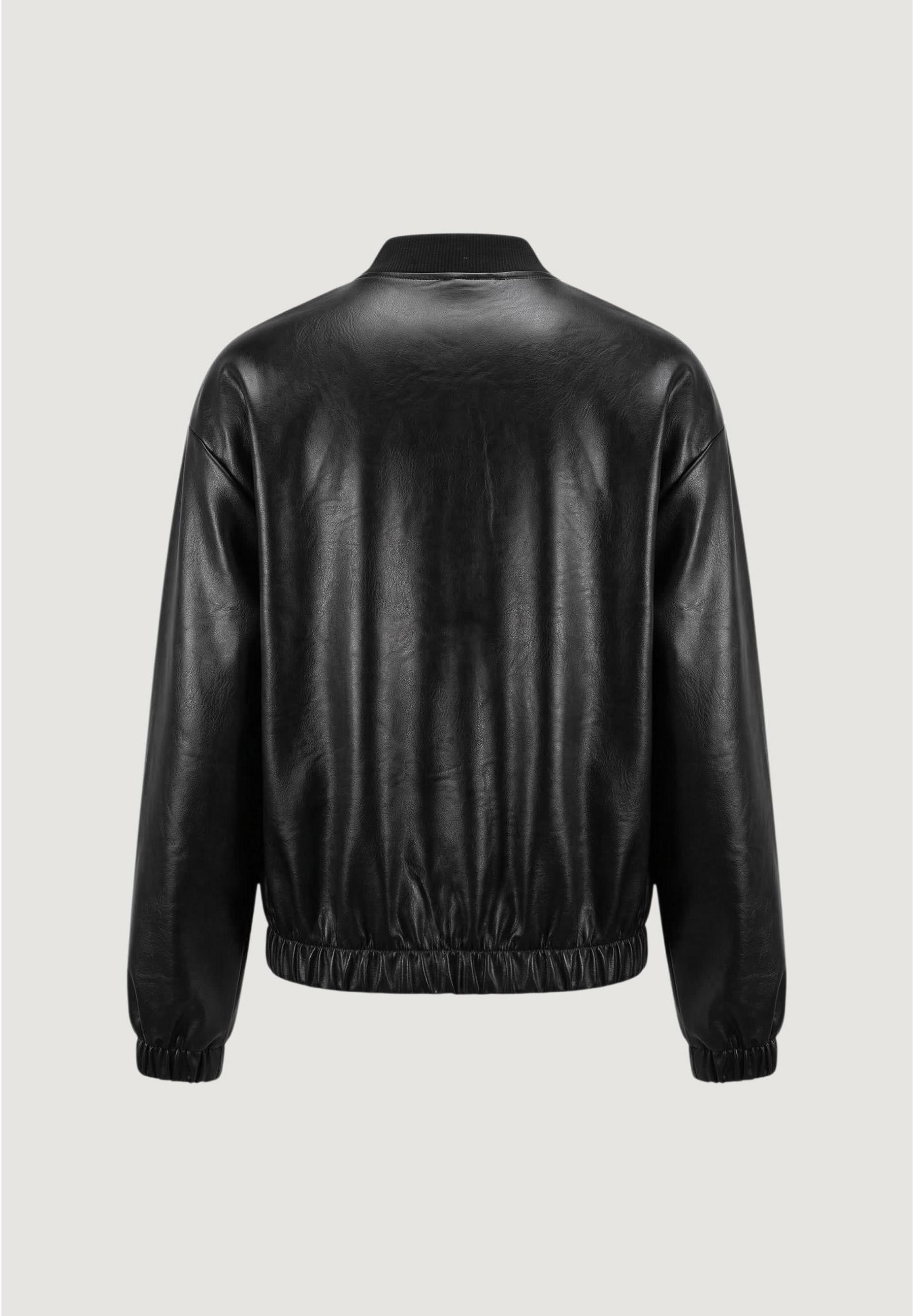 Giubbotto Bomber bomber in ecopelle opaca c/costina tess. al collo 17338 Nero