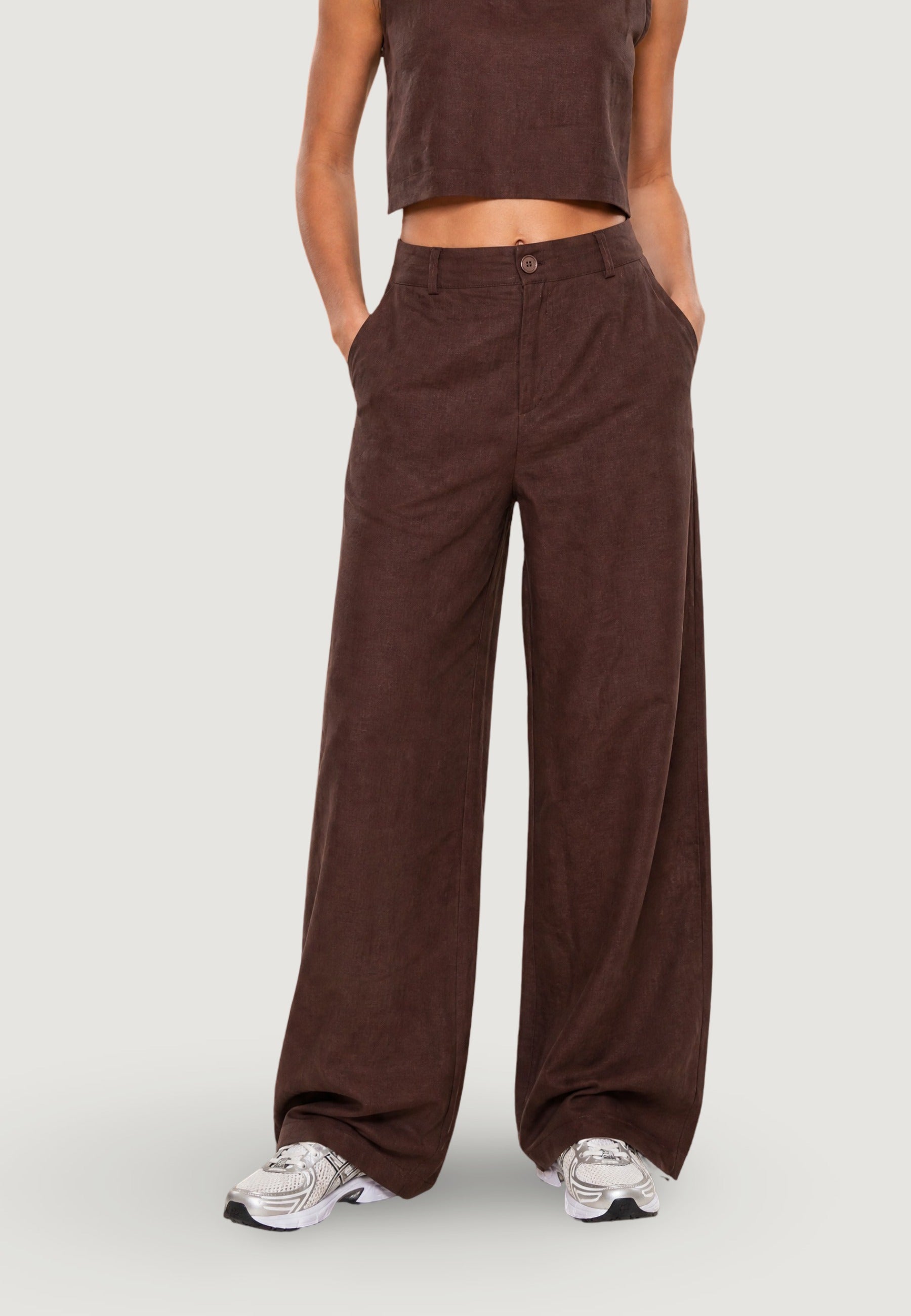 Pantaloni pantalone con zip lino viscosa 17500-3 Moro