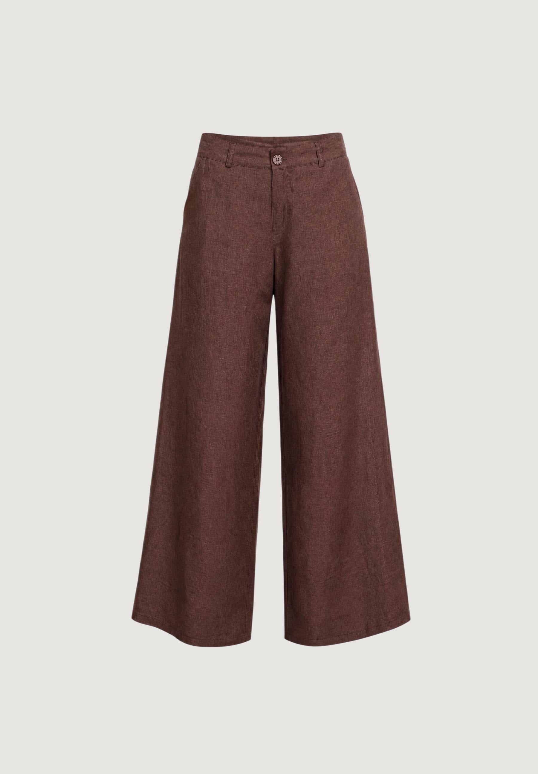 Pantaloni pantalone con zip lino viscosa 17500-3 Moro
