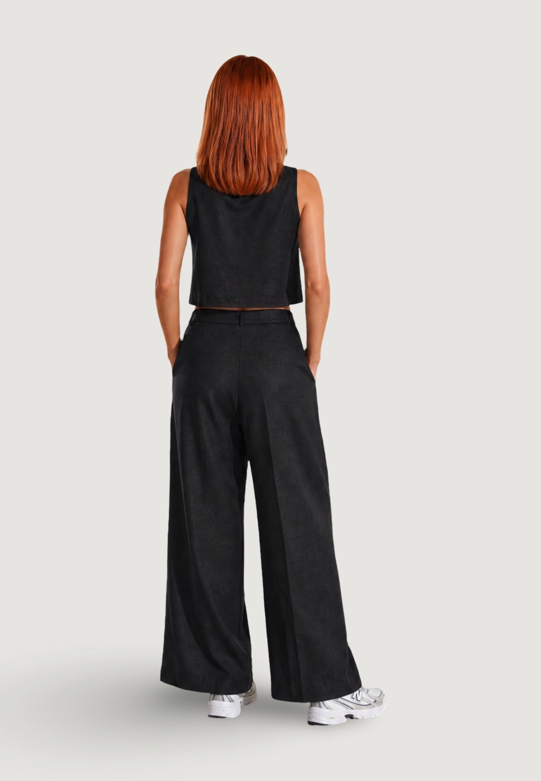 Pantaloni pantalone con zip lino viscosa 17500-3 Nero