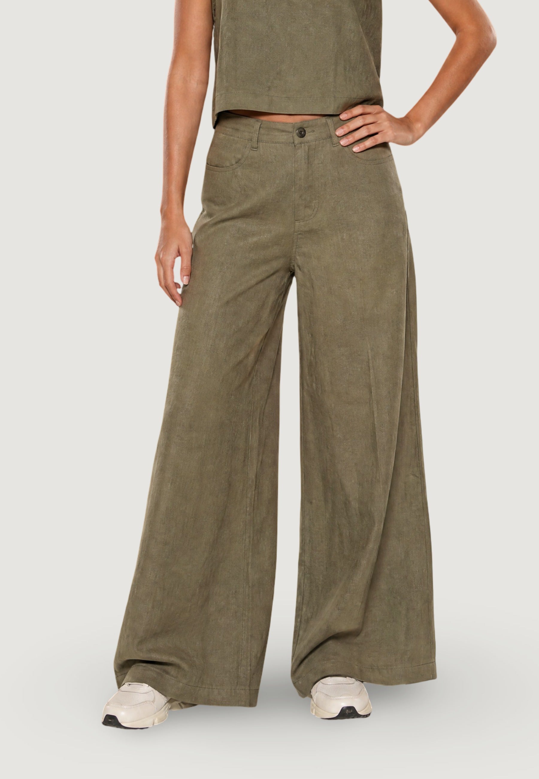 Pantaloni pantalone con zip lino viscosa 17500-3 Salvia