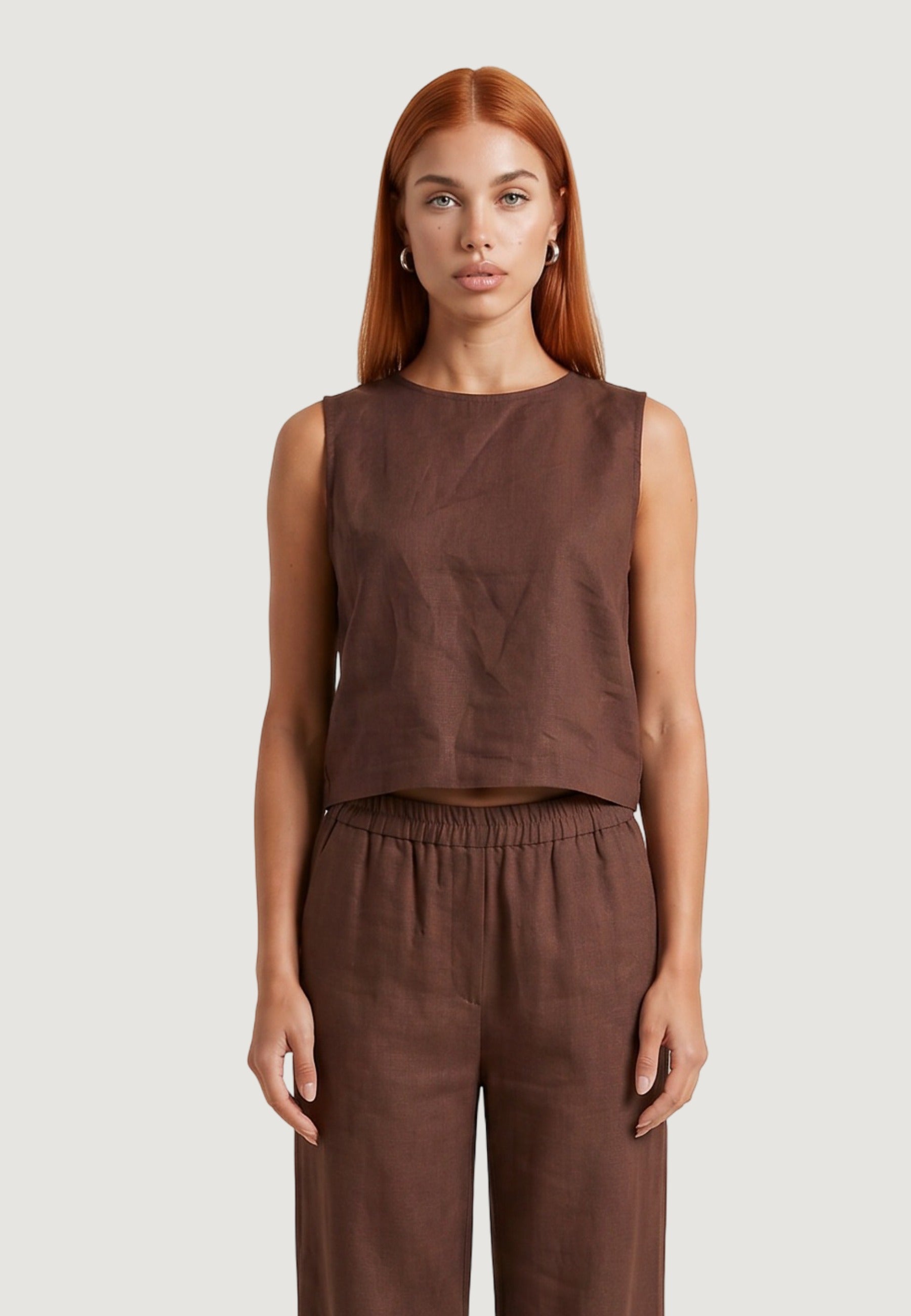 Top crop top lino viscosa 17612-3 Moro