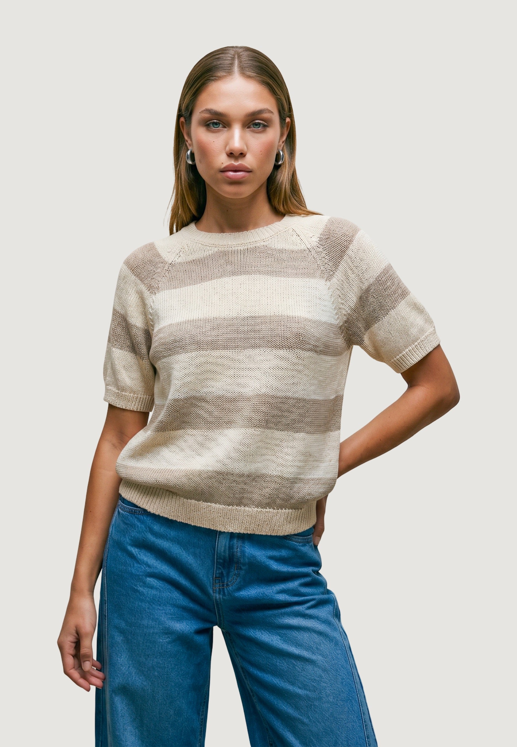 Maglia maglia cotone m/c 1810-2 Panna, Beige