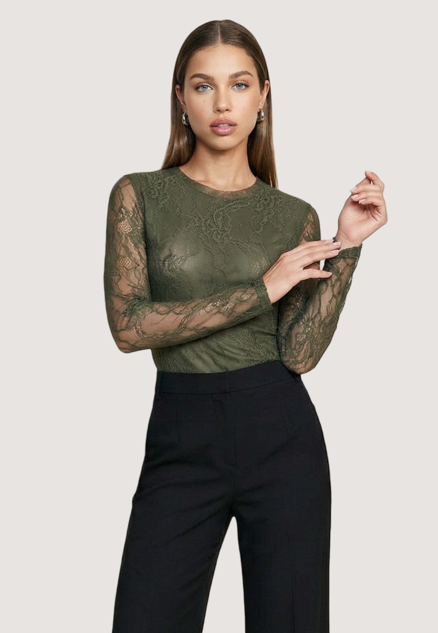 Maglia top pizzo foderato 24327/ML Militare