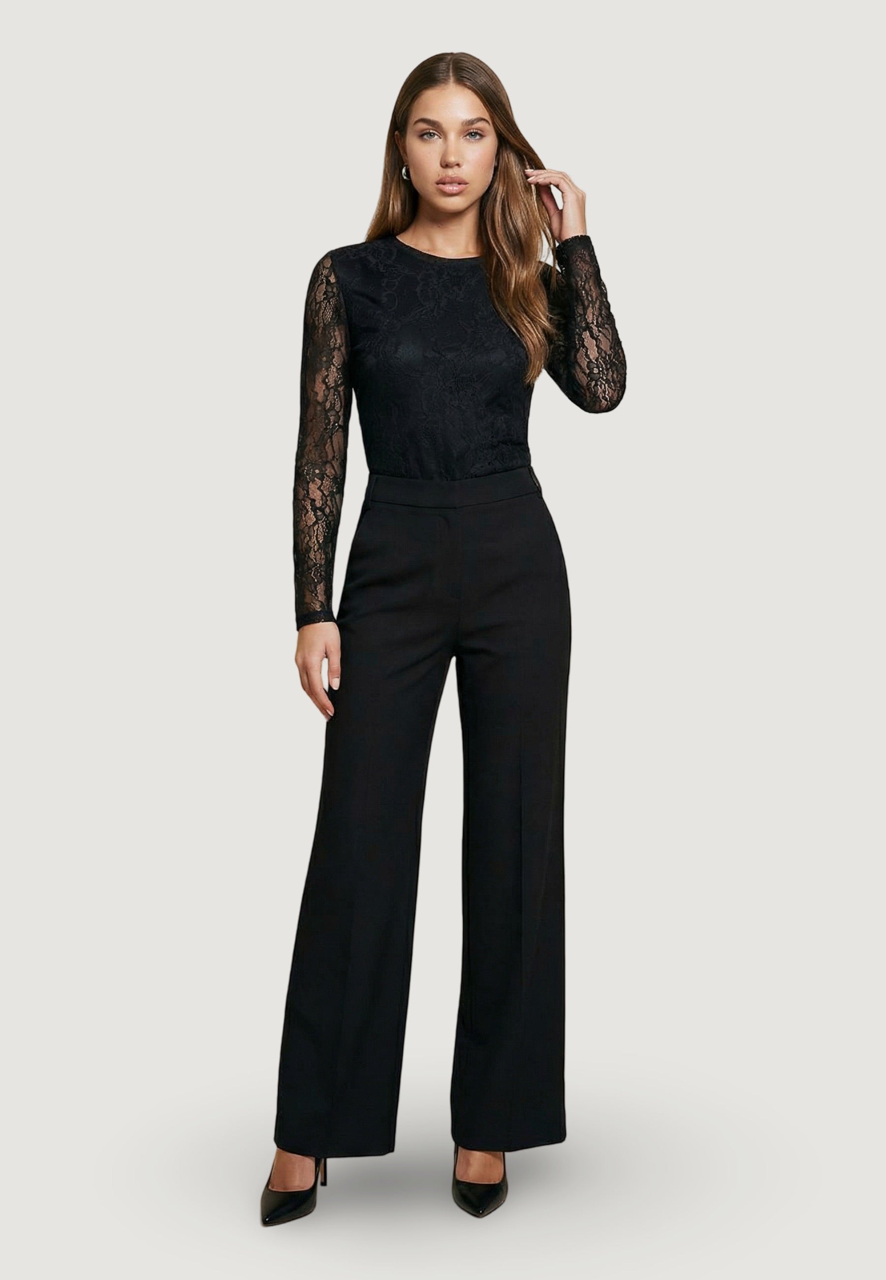 Maglia top pizzo foderato 24327/ML Nero