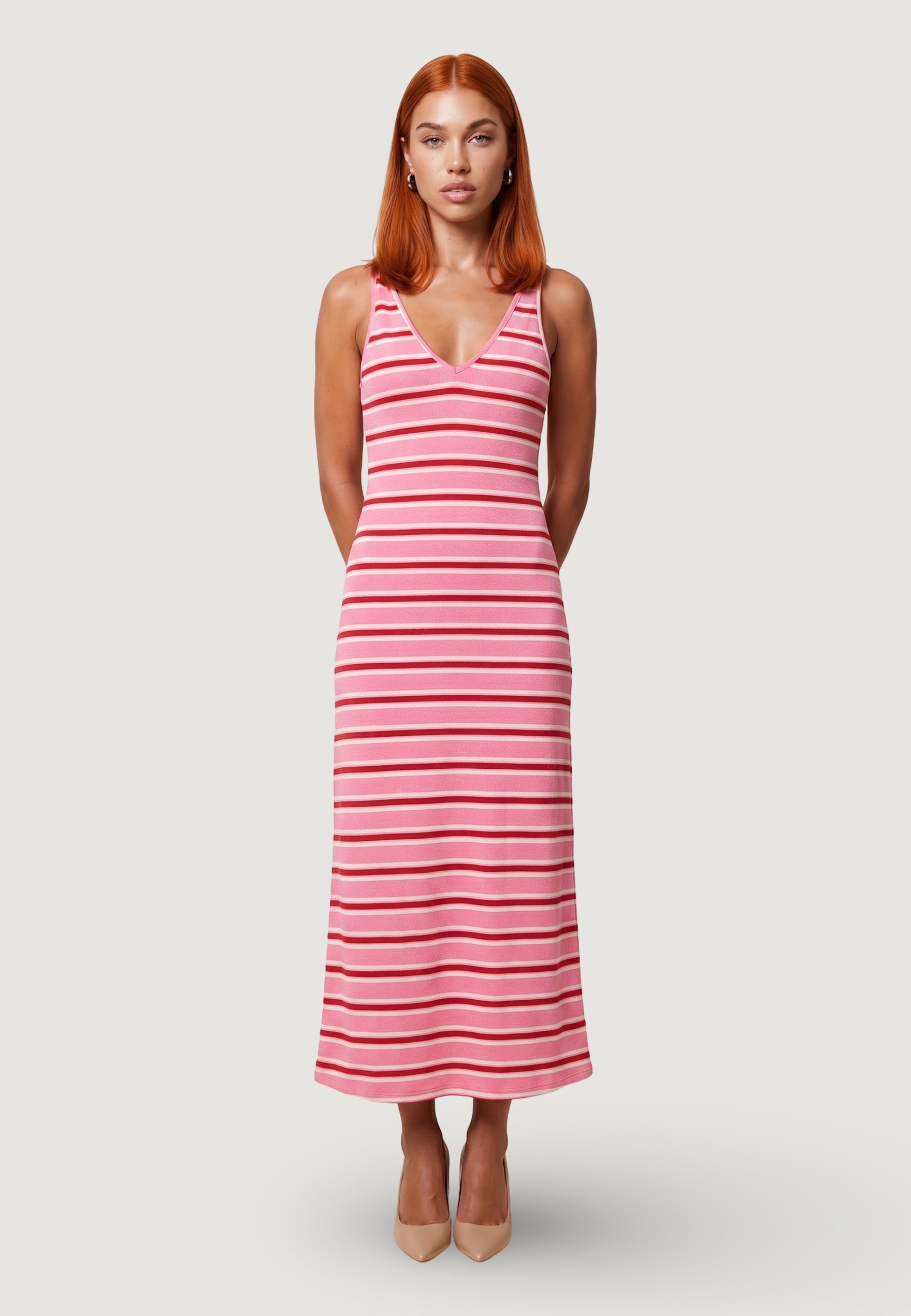 Abito abito riga jersey 25260-2 Rosa, Rosso
