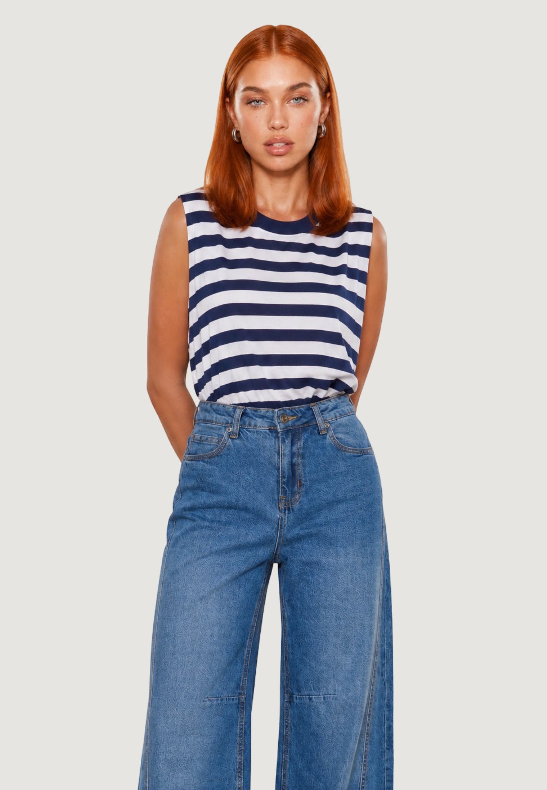 Top t-shirt palloncino 26038-2 Celeste, navy