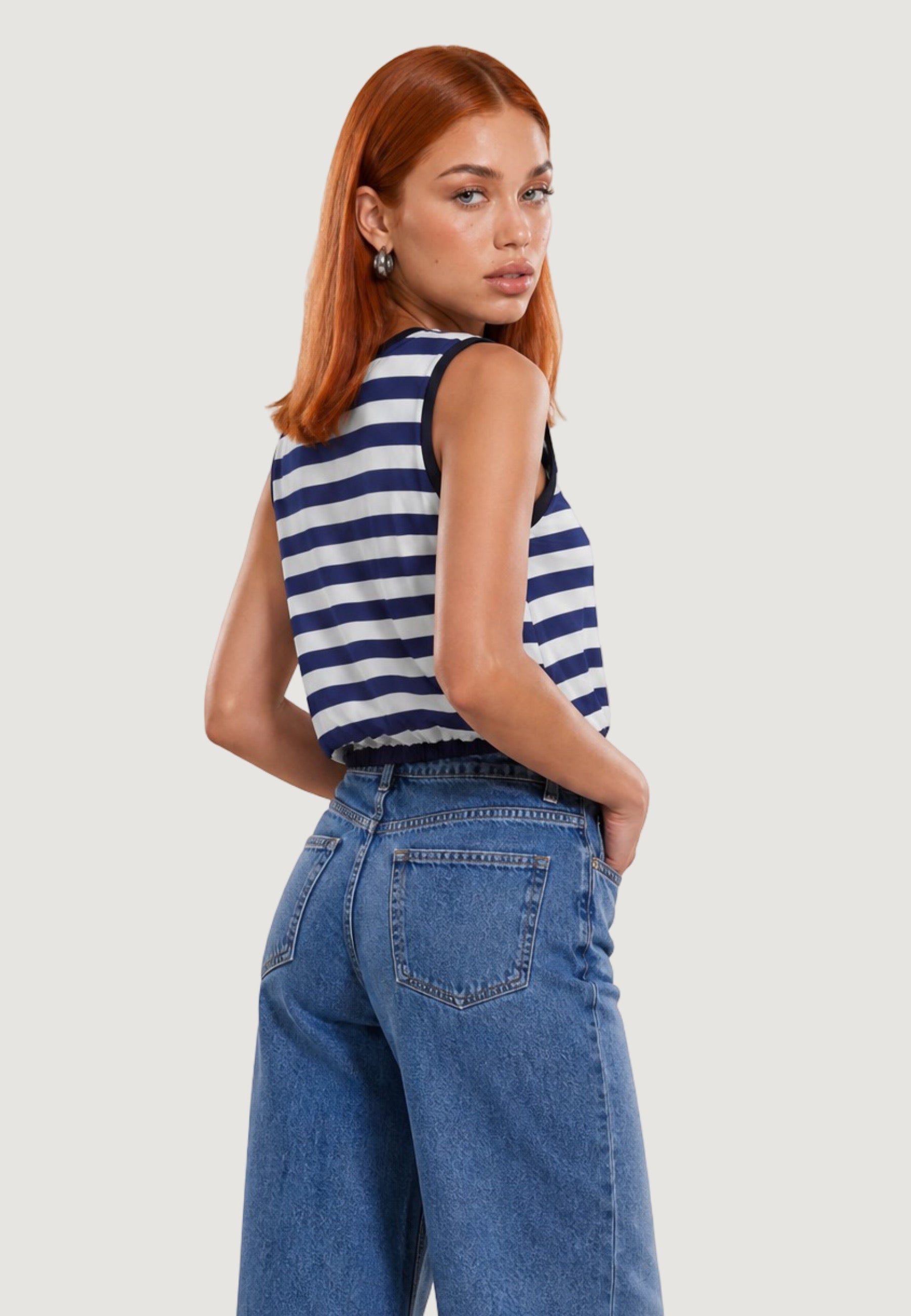 Top t-shirt palloncino 26038-2 Celeste, navy