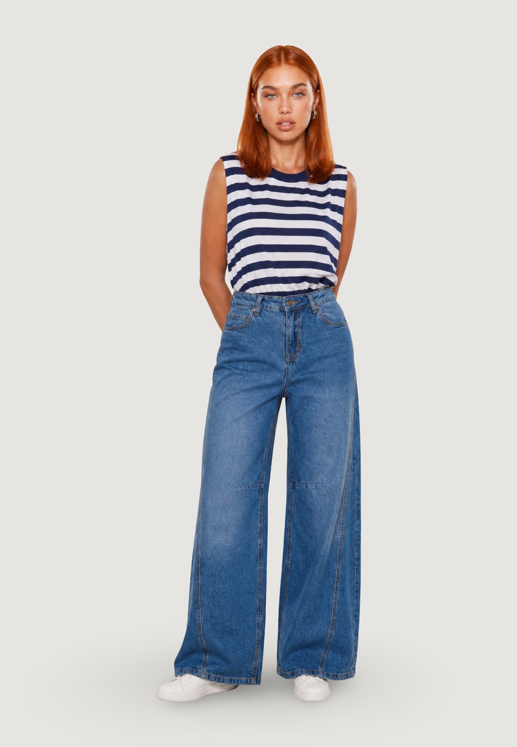 Top t-shirt palloncino 26038-2 Celeste, navy