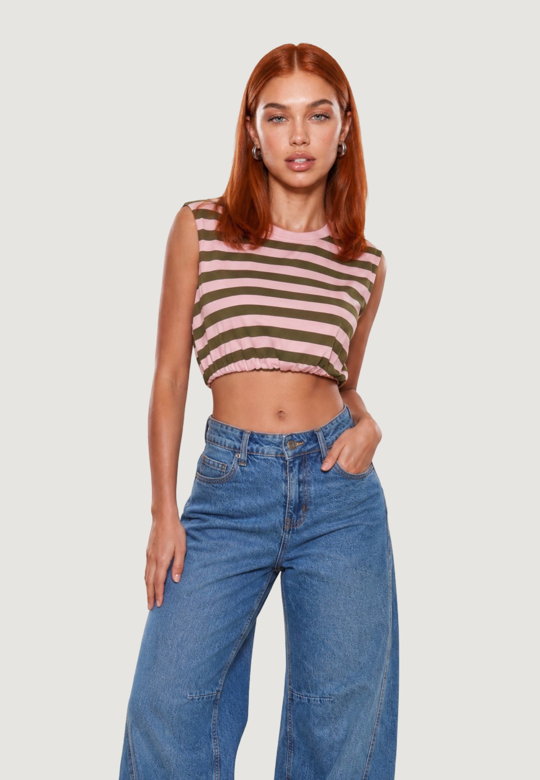 Top t-shirt palloncino 26038-2 Oliva, Rosa