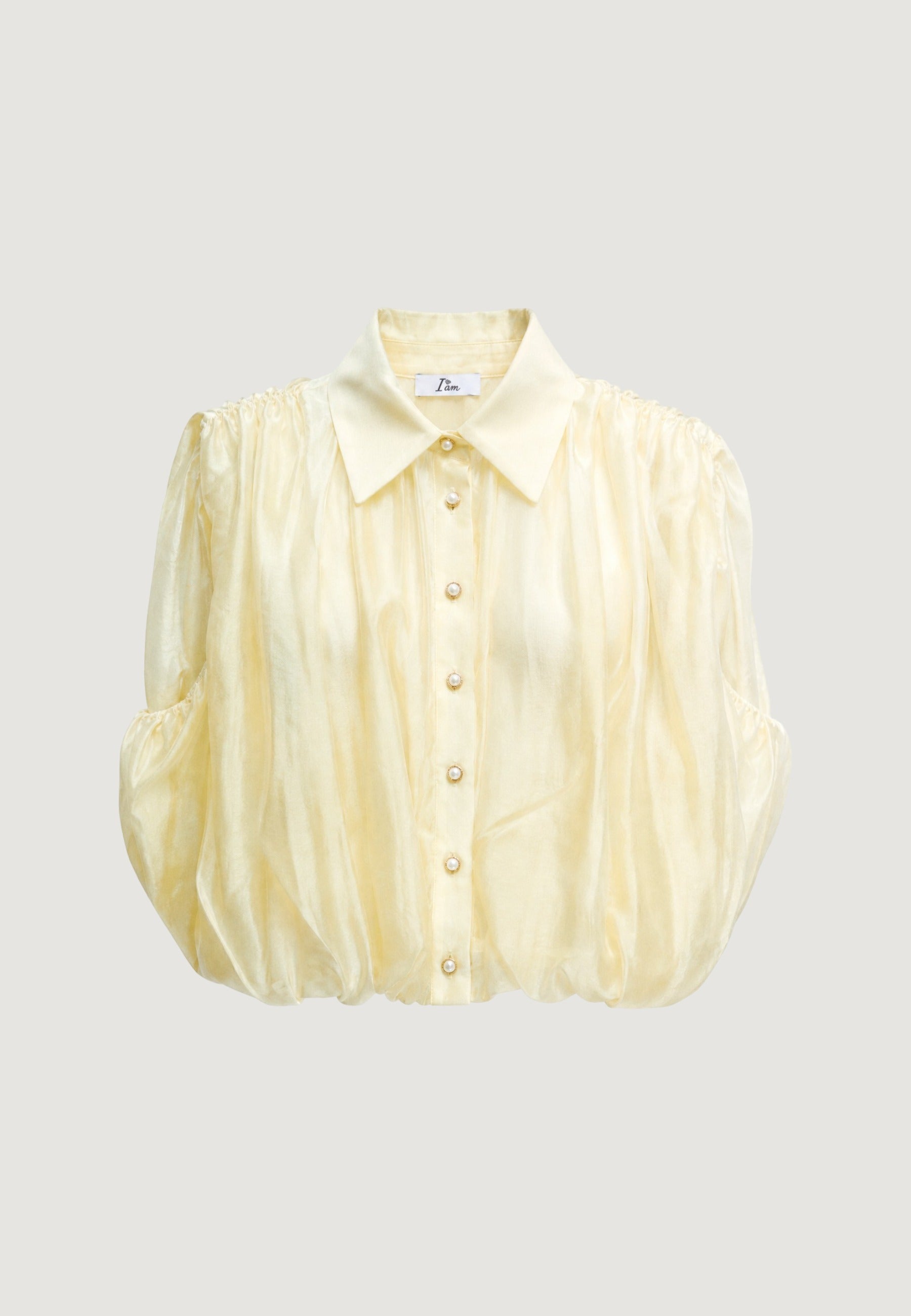 Top camicia crop tencel viole 26104-2 Giallino