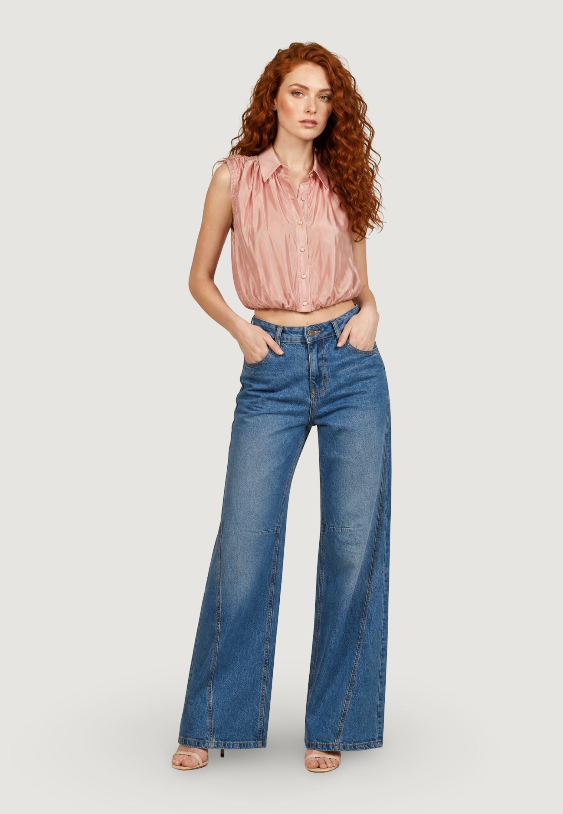 Top camicia crop tencel viole 26104-2 Rosa