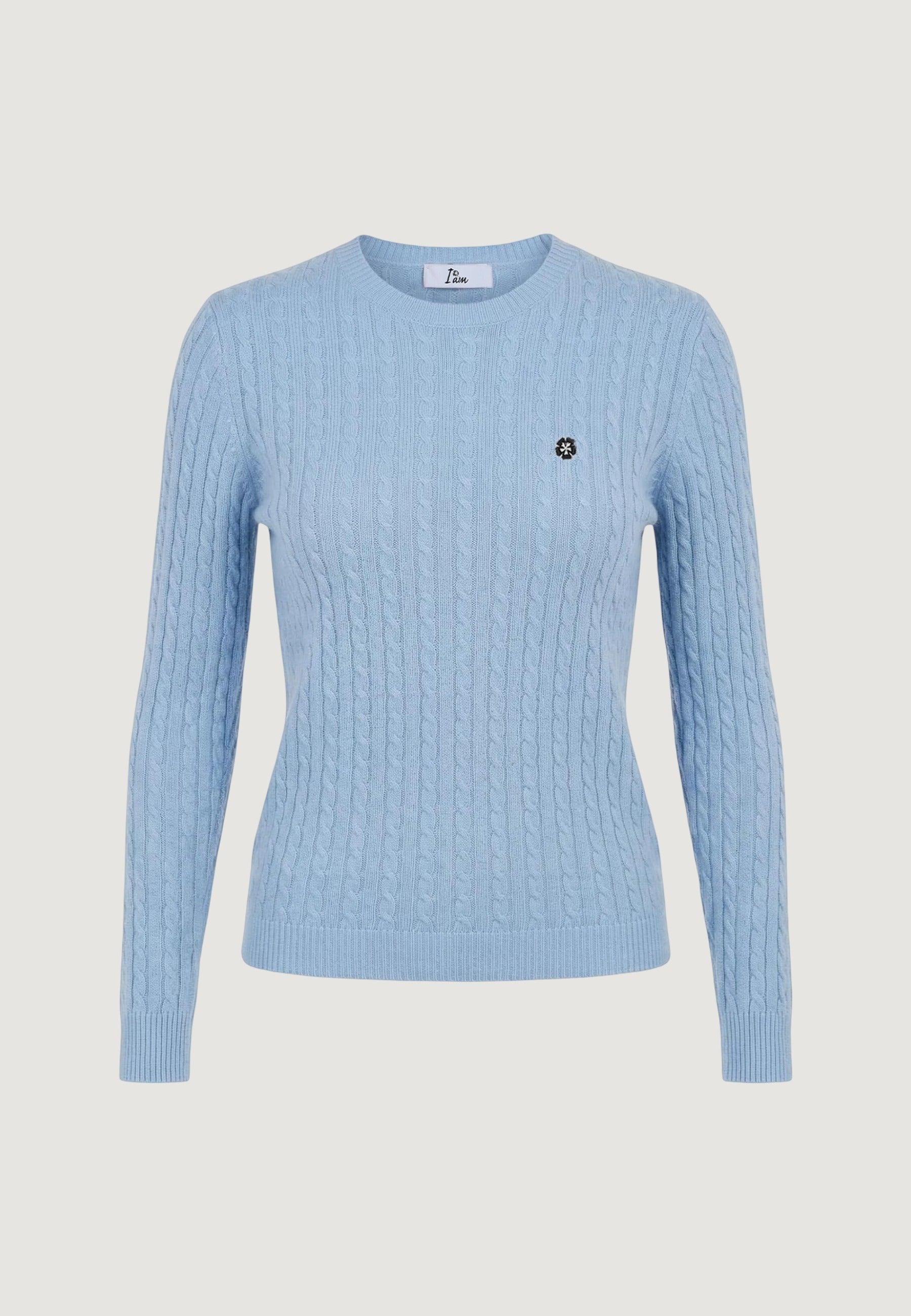 Maglione Girocollo giro treccia + ricamo fiore 26234 Cielo