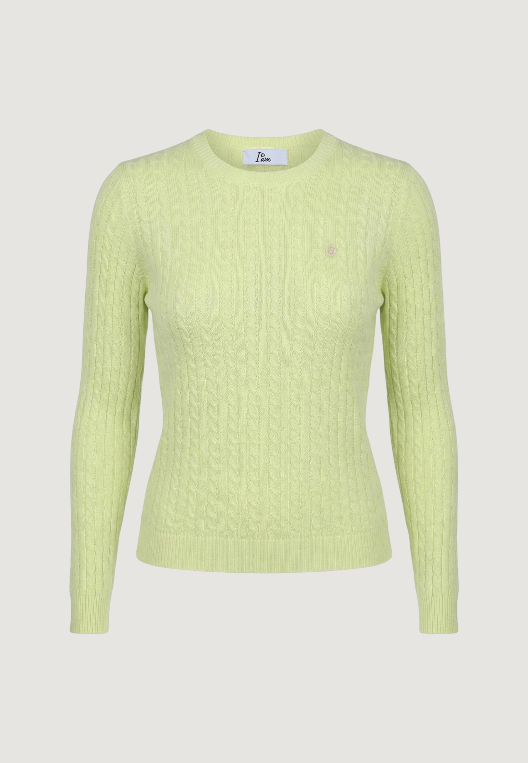Maglione Girocollo giro treccia + ricamo fiore 26234 Giallo