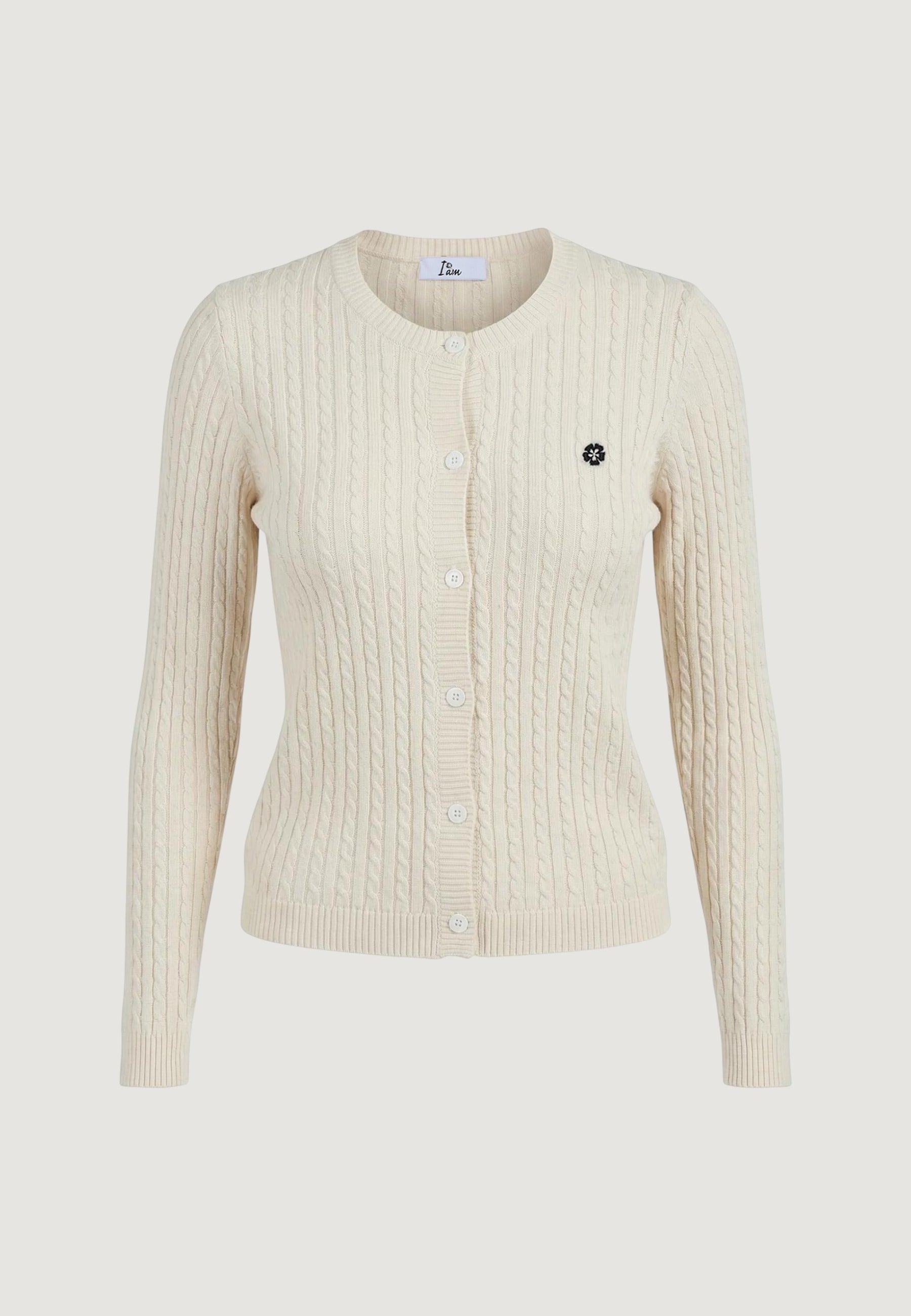 Cardigan cardigan trecce + ricamo fiore 26235 Panna