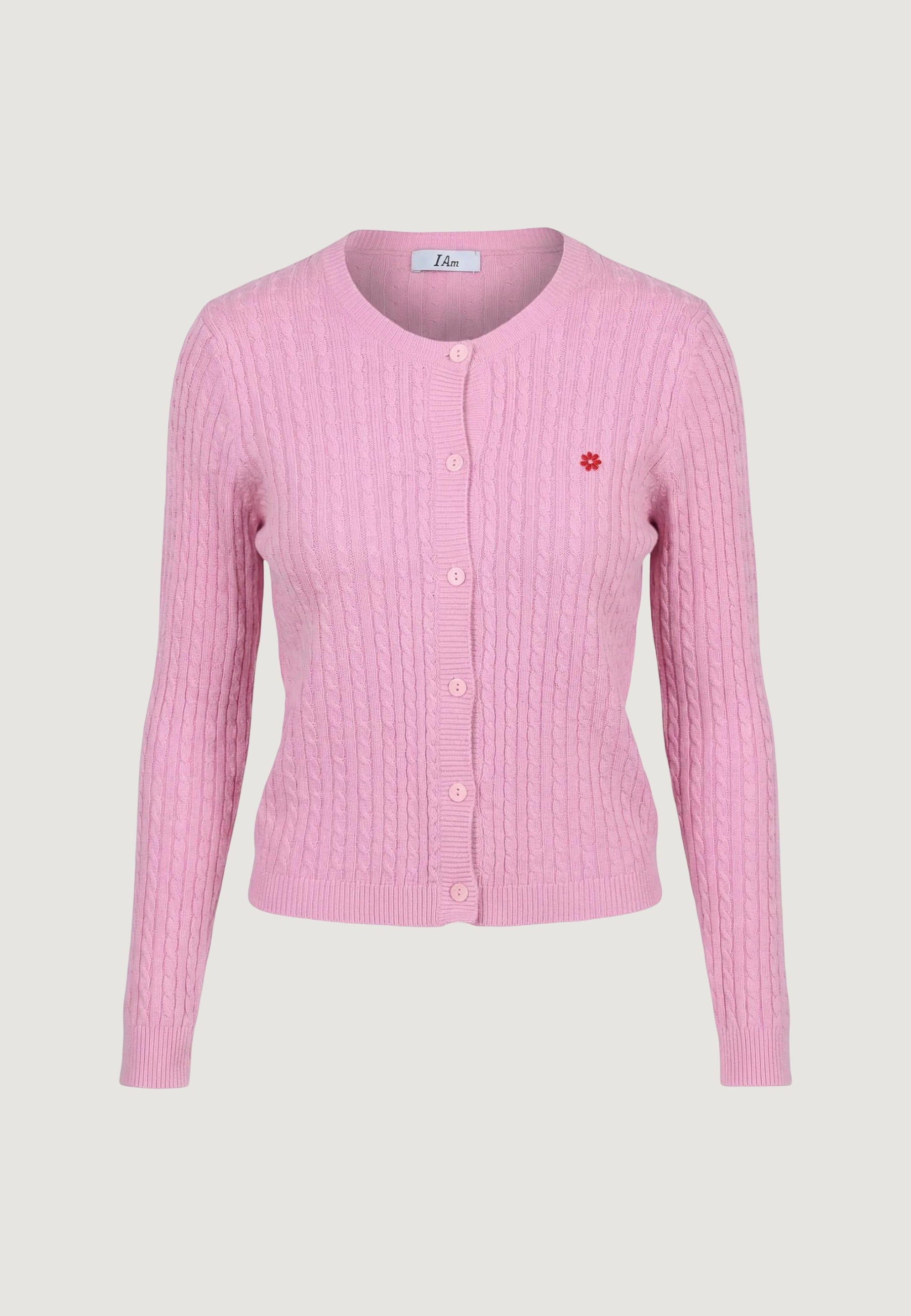 Cardigan cardigan trecce + ricamo fiore 26235 Rosa