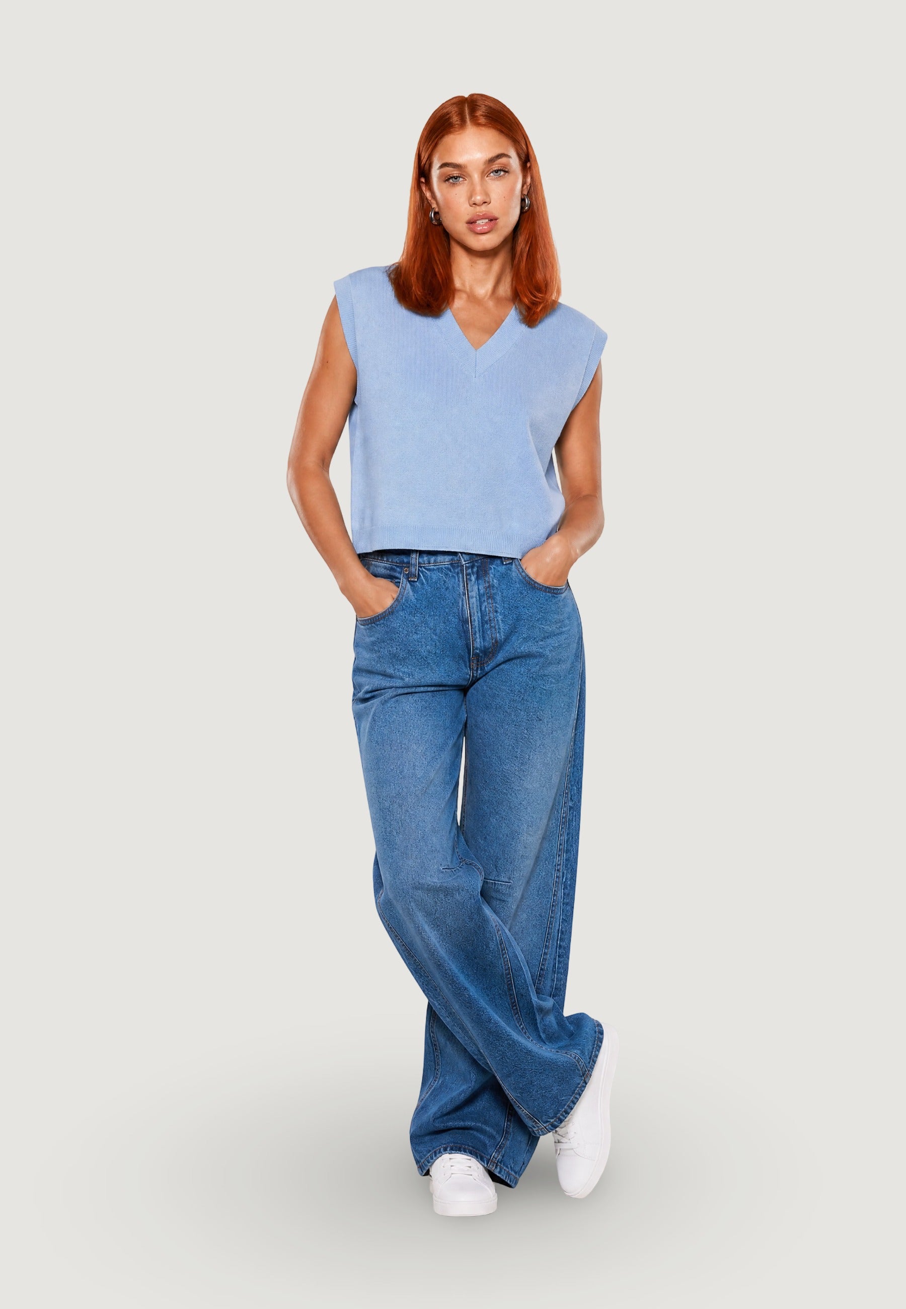 Top gilet scollo v 26236 Cielo