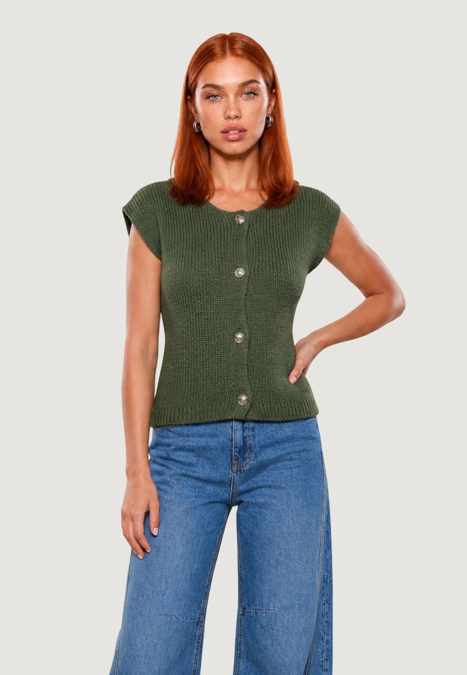 Cardigan pull s/maniche 26239 Militare
