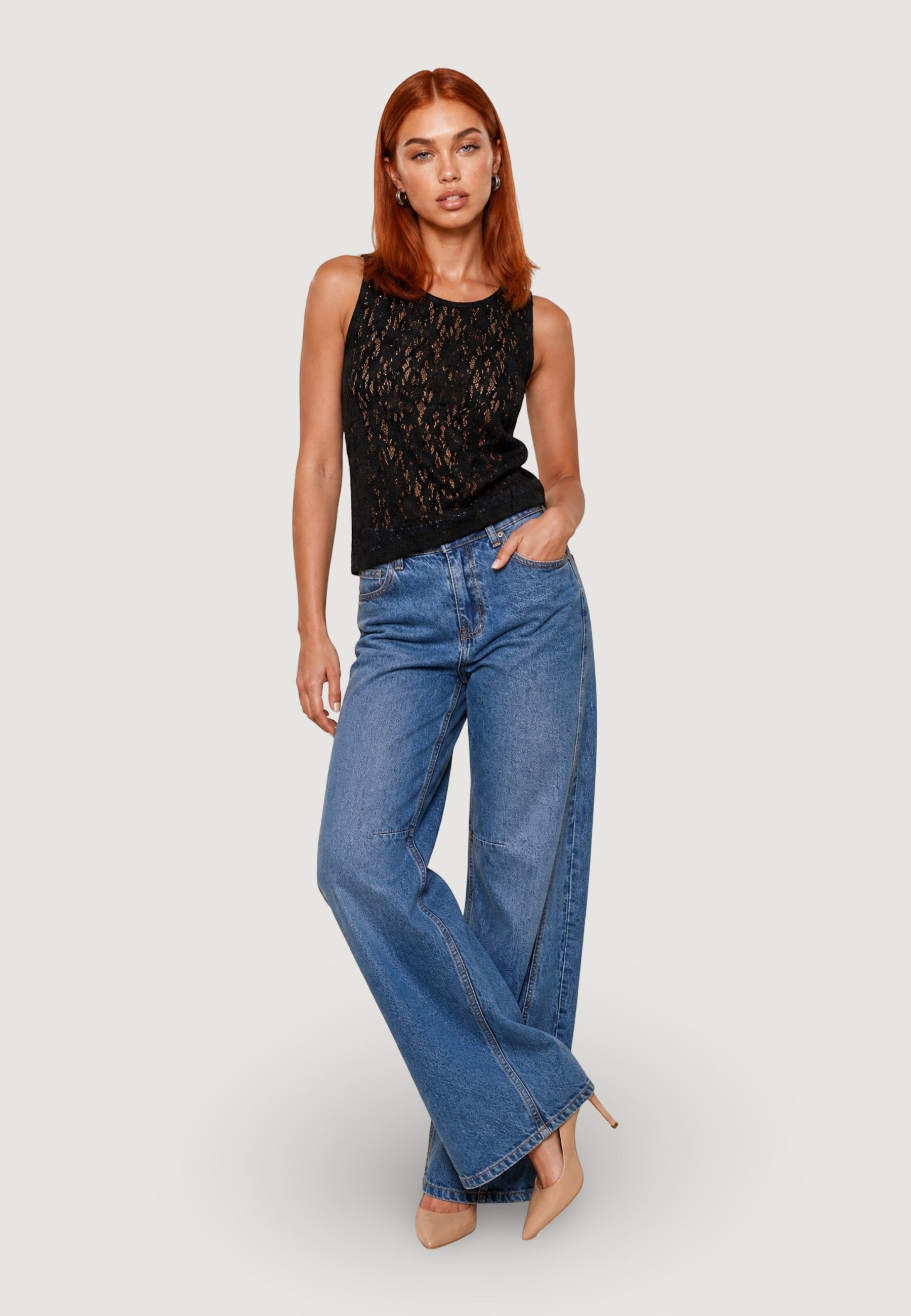 Top top in pizzo 26558-3 Nero